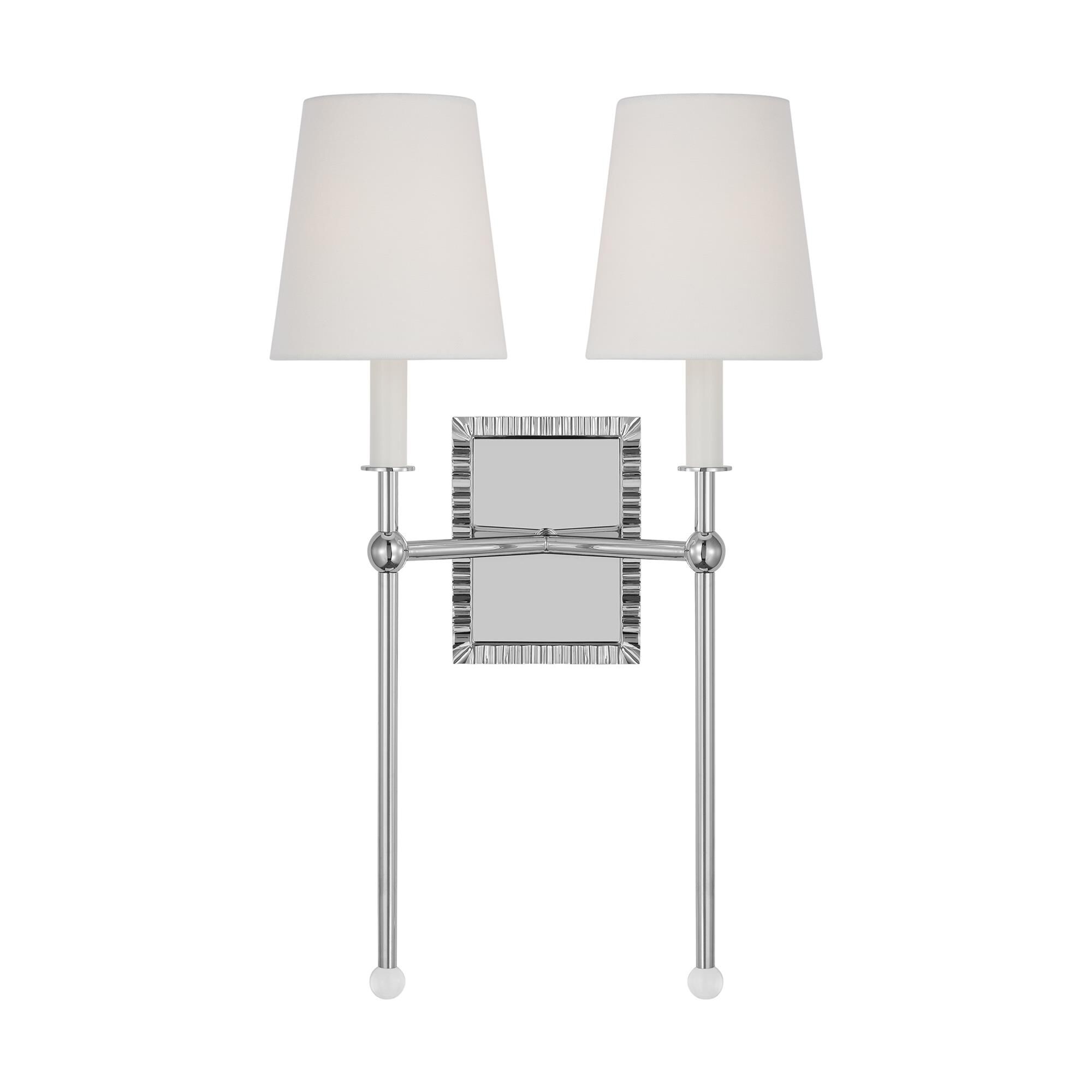 Shown in Polished Nickel finish and White Linen shade