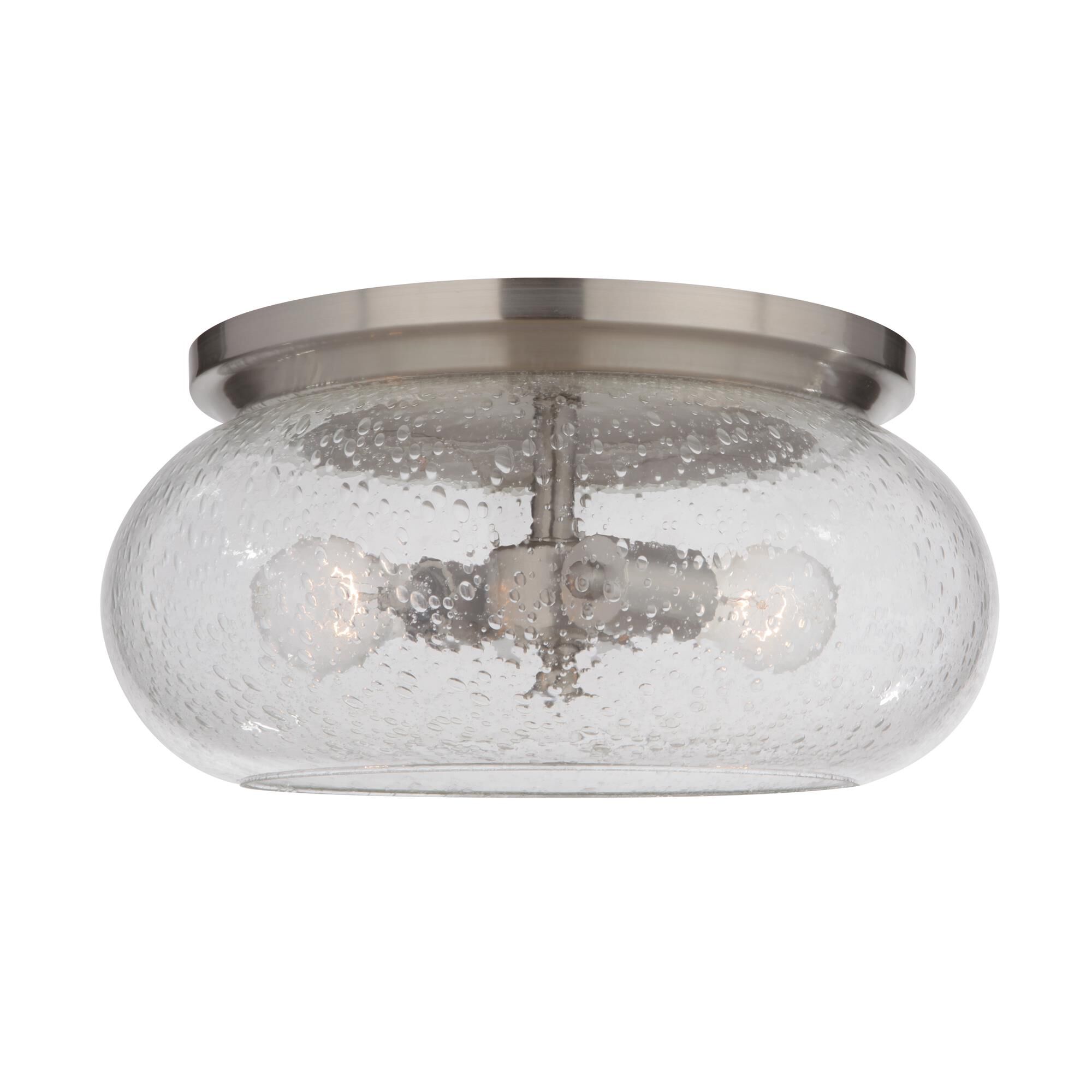 Shown in Brushed Polished Nickel finish and Clear Seeded glass and Glass shade