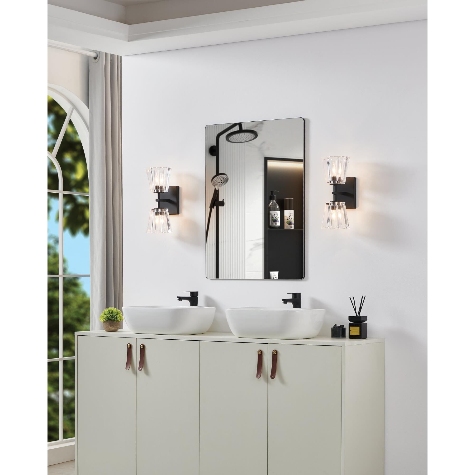 Shown in Matte Black finish and Clear Pressed glass