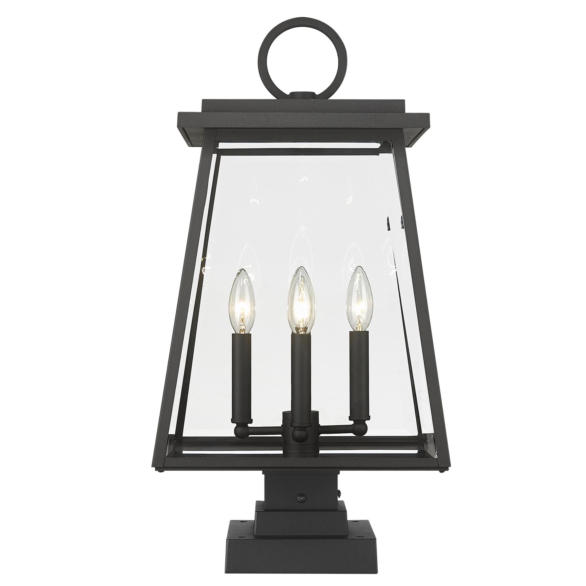 Shown in Black finish and Clear Beveled glass