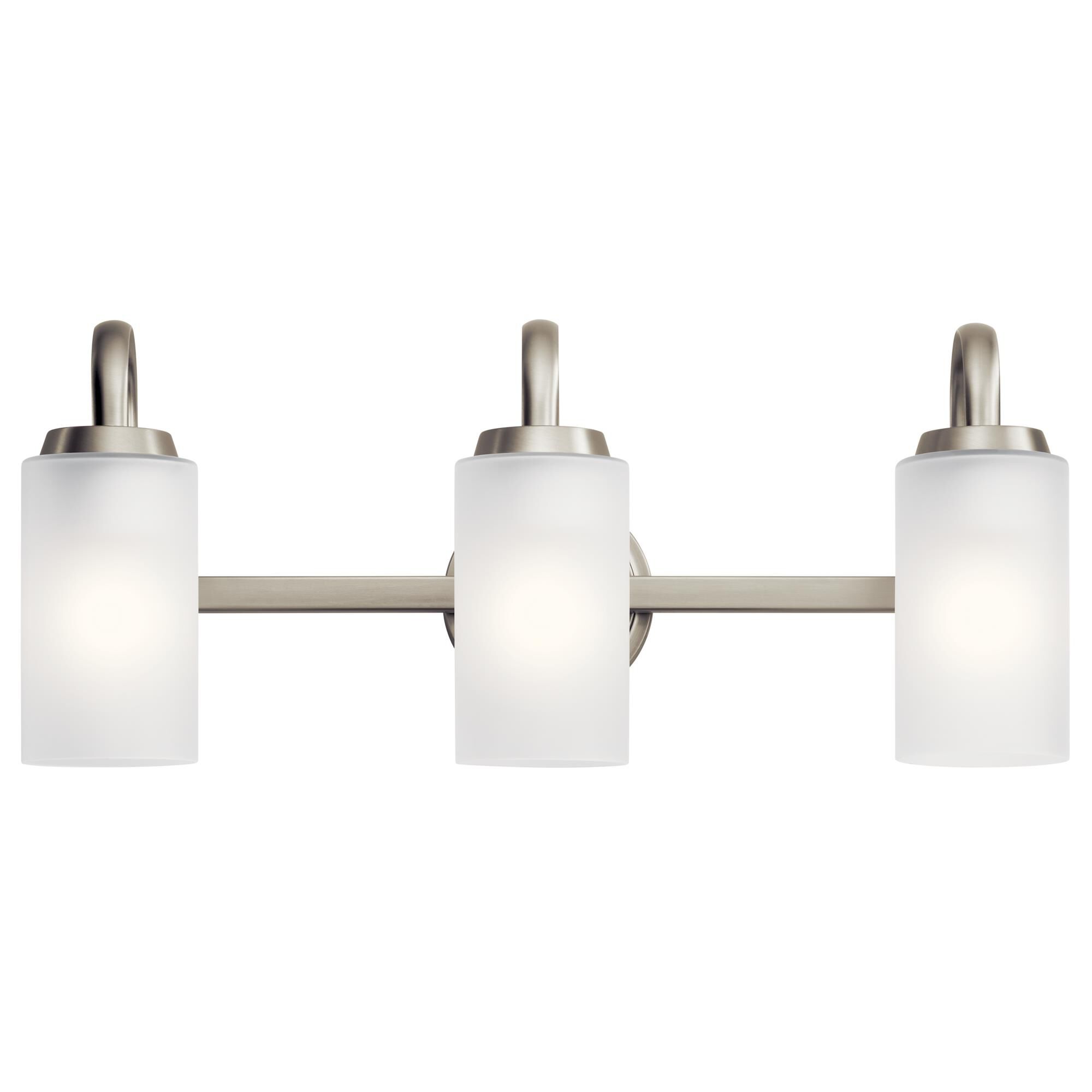Shown in Brushed Nickel finish and Satin Etched glass