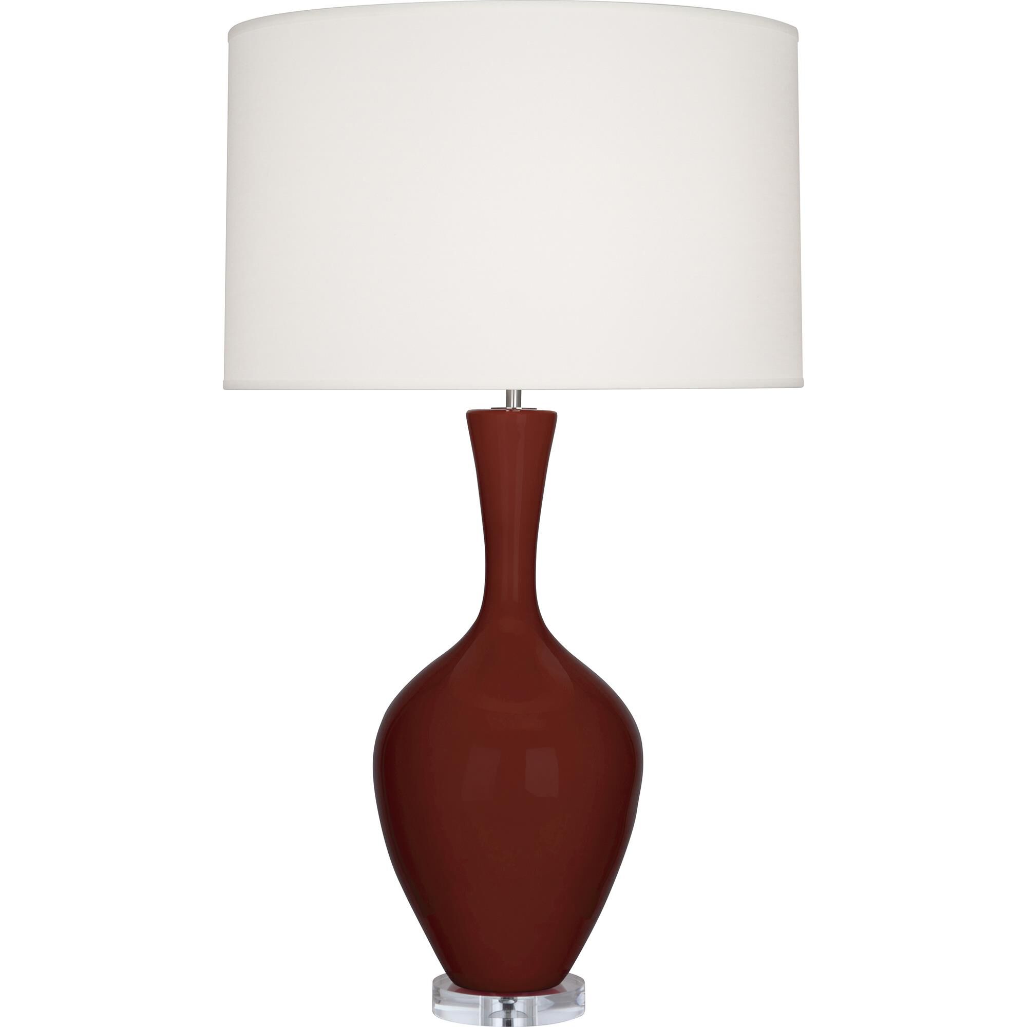 Shown in Oxblood Glazed Ceramic finish and Fondine Fabric shade