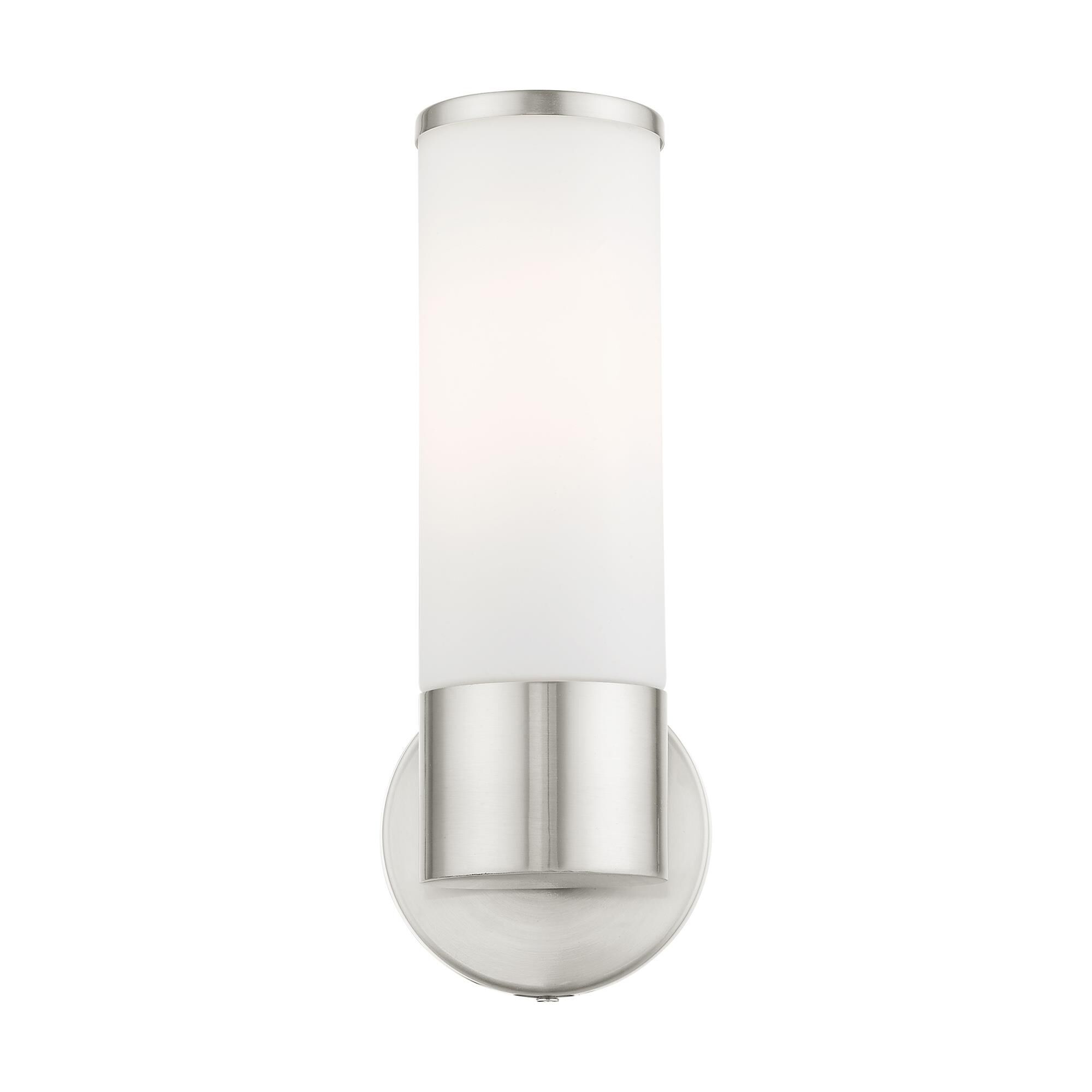 Shown in Brushed Nickel finish and Satin Opal White glass