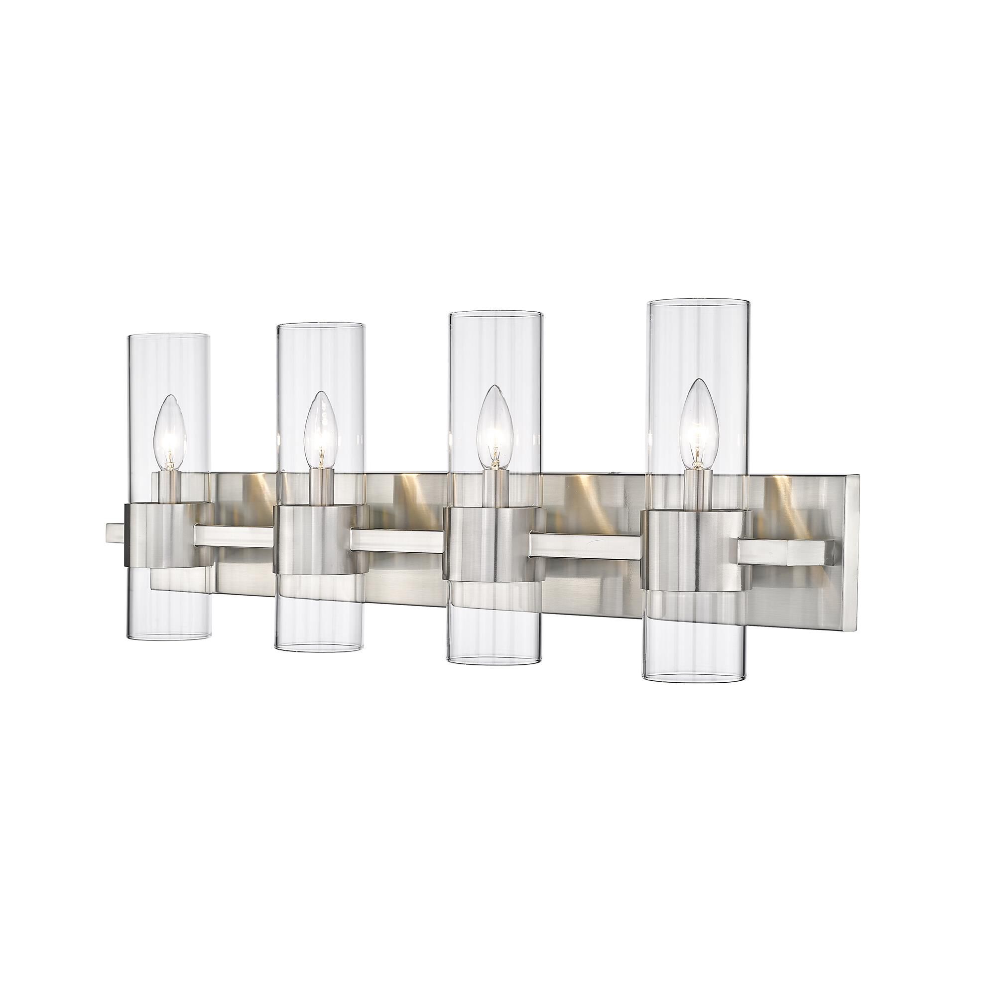 Shown in Brushed Nickel finish and Clear glass