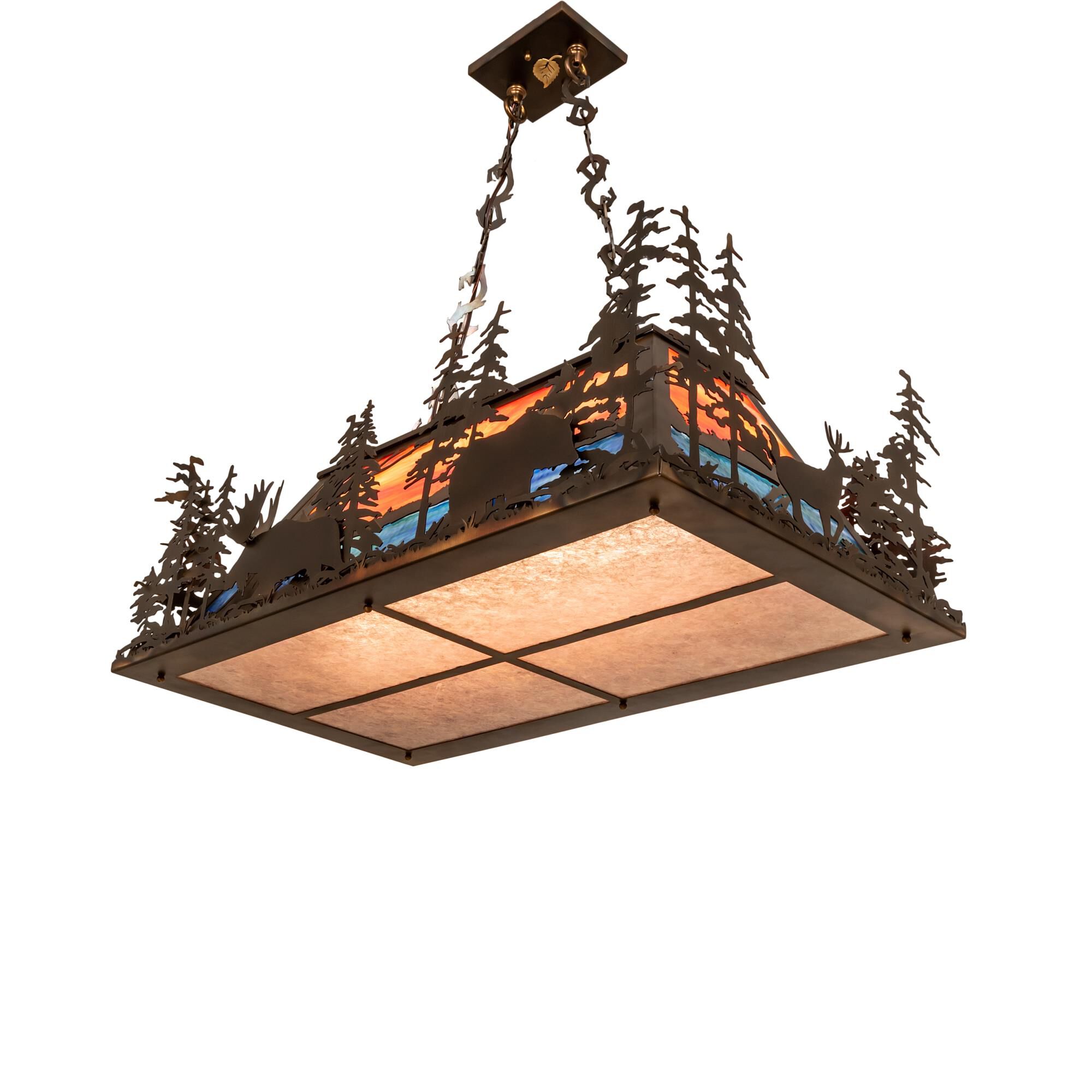 Shown in Antique Copper Finish;Burnished finish and Coral;Blue;Silver Mica glass