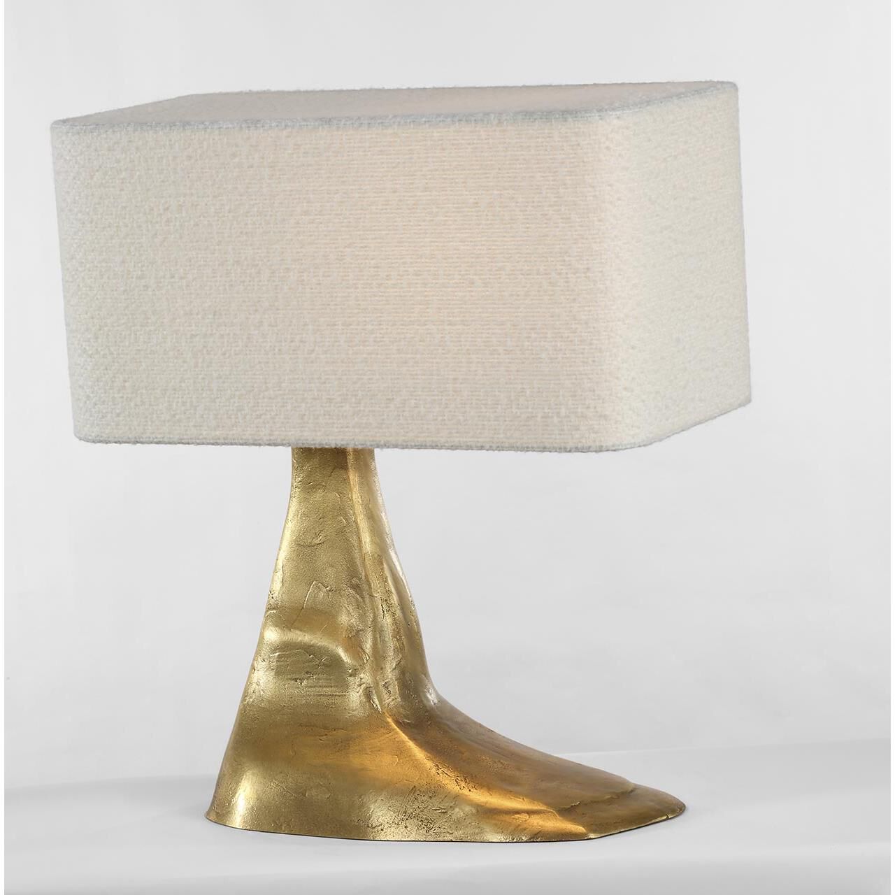 Shown in Museum Brass finish and Boucle Rectangle shade