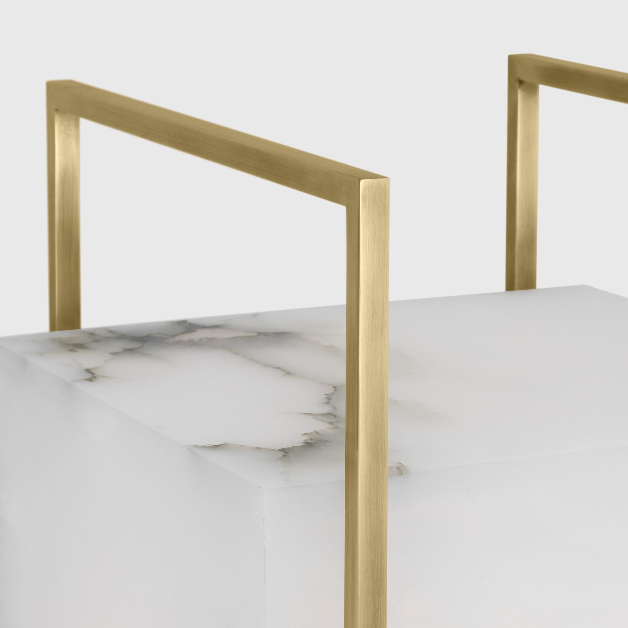 Shown in Hand-Rubbed Antique Brass finish and Alabaster shade