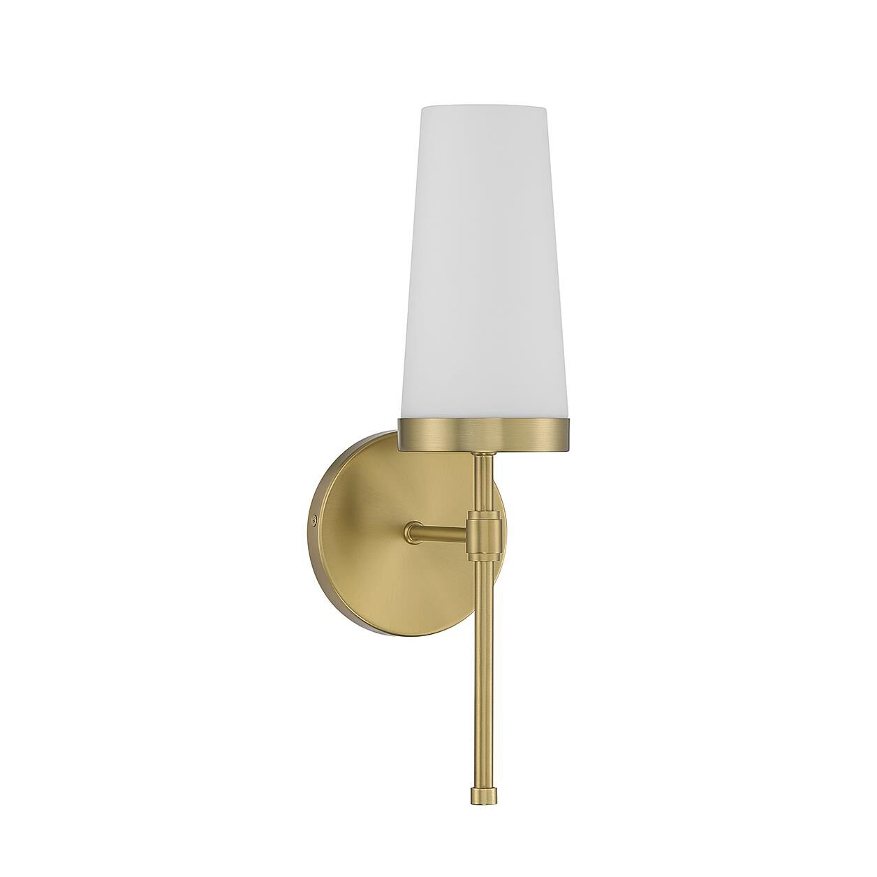 Shown in Warm Brass finish and White Opal glass