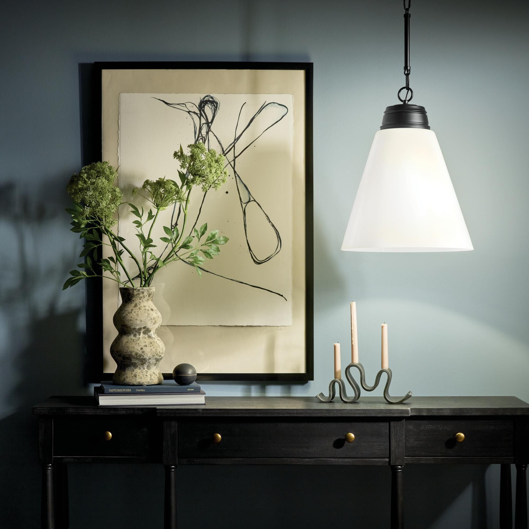 Shown in Black finish and Opal glass