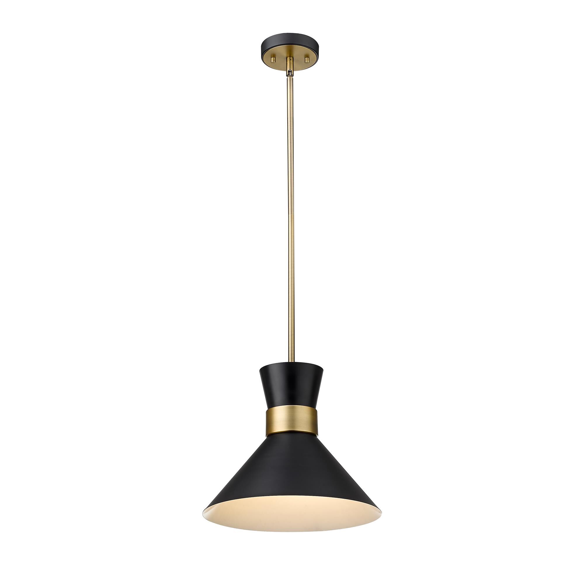 Shown in Matte Black + Heritage Brass finish and Metal glass and Metal shade