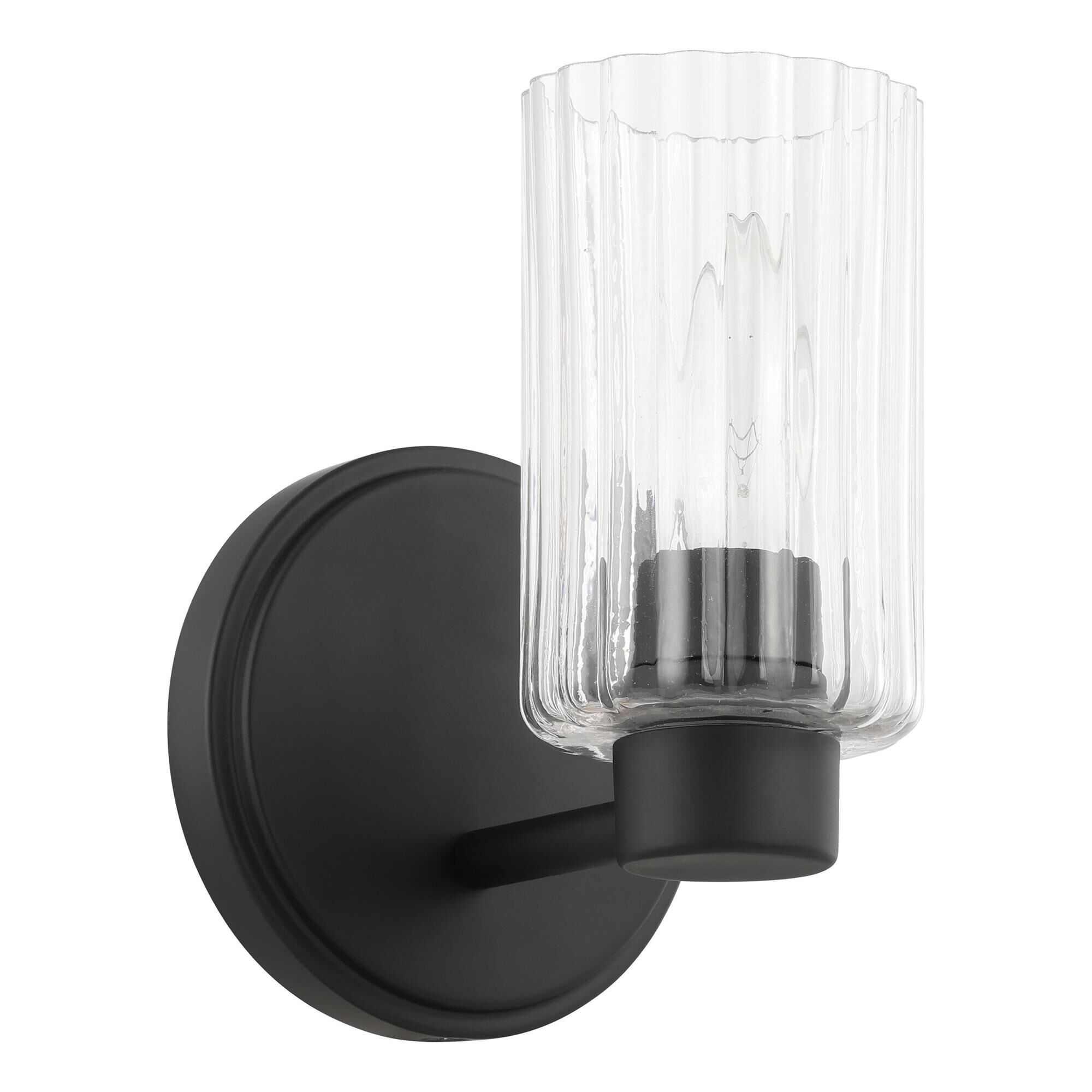Shown in Matte Black finish and Clear Ribbed glass
