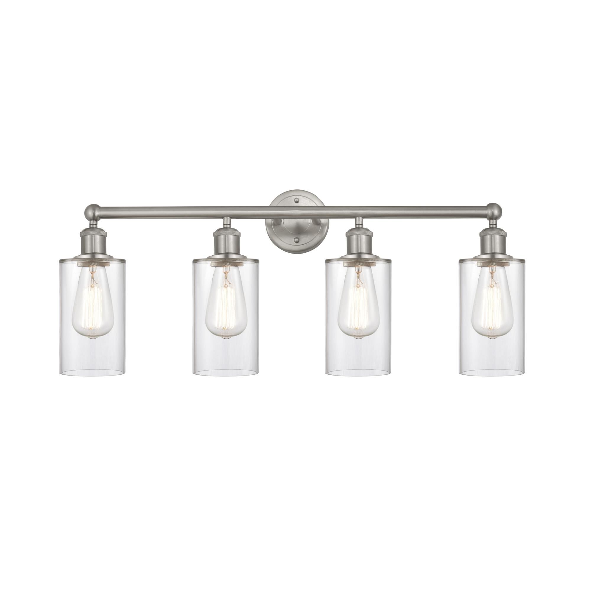 Shown in Brushed Satin Nickel, Clear finish and Clear glass and Clear Glass shade