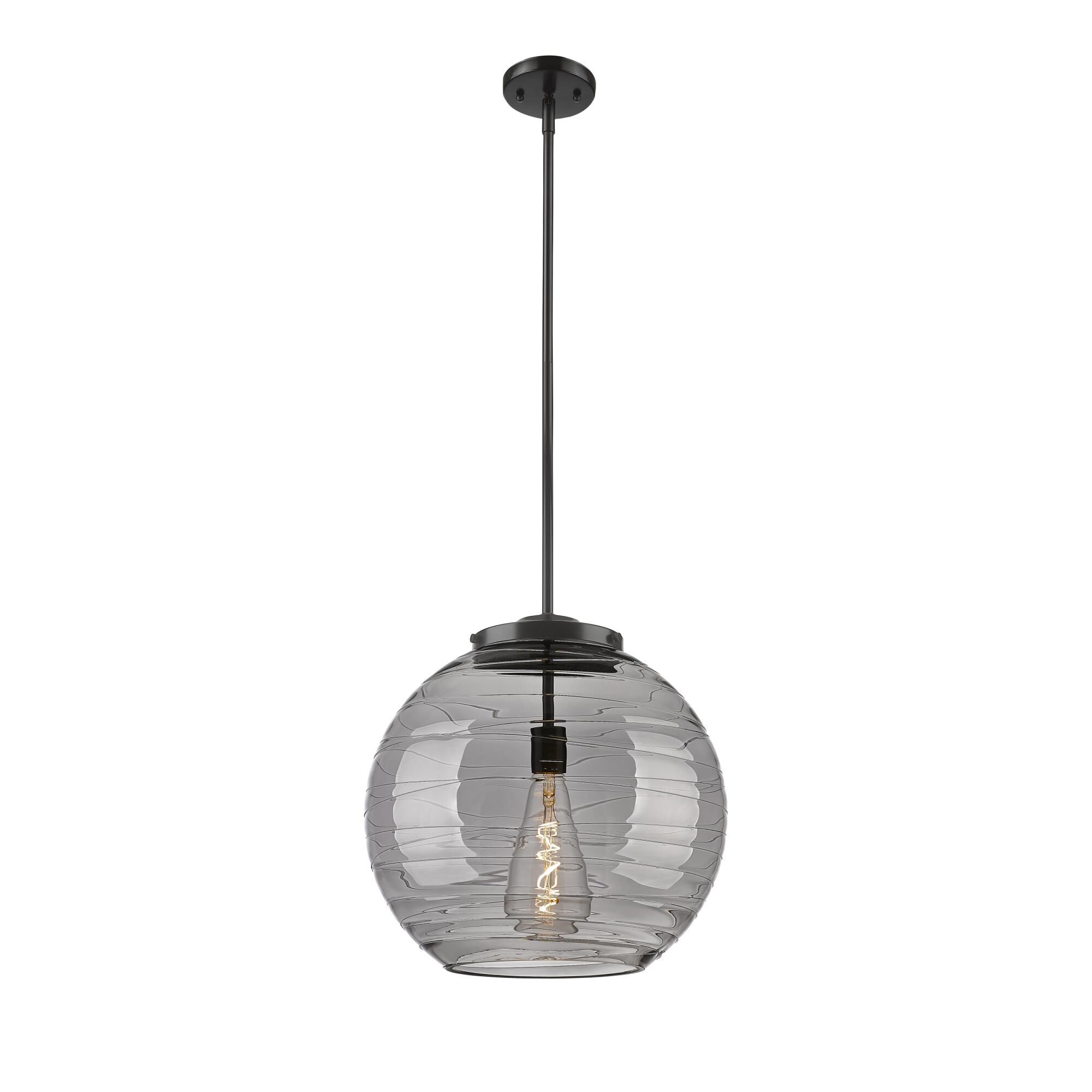 Shown in Matte Black finish and Light Smoke Deco Swirl glass