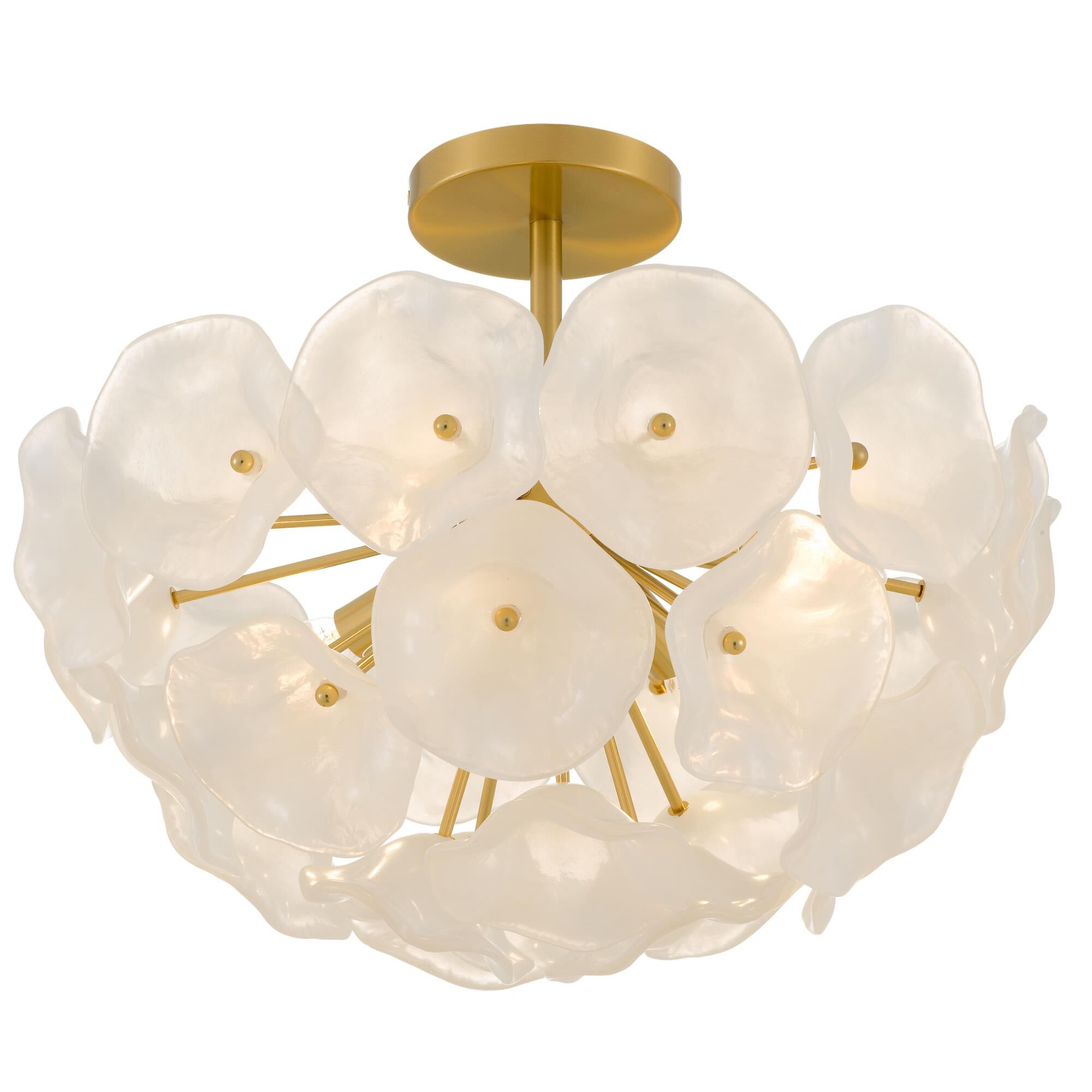 Shown in Brushed Gold finish and White Glass shade
