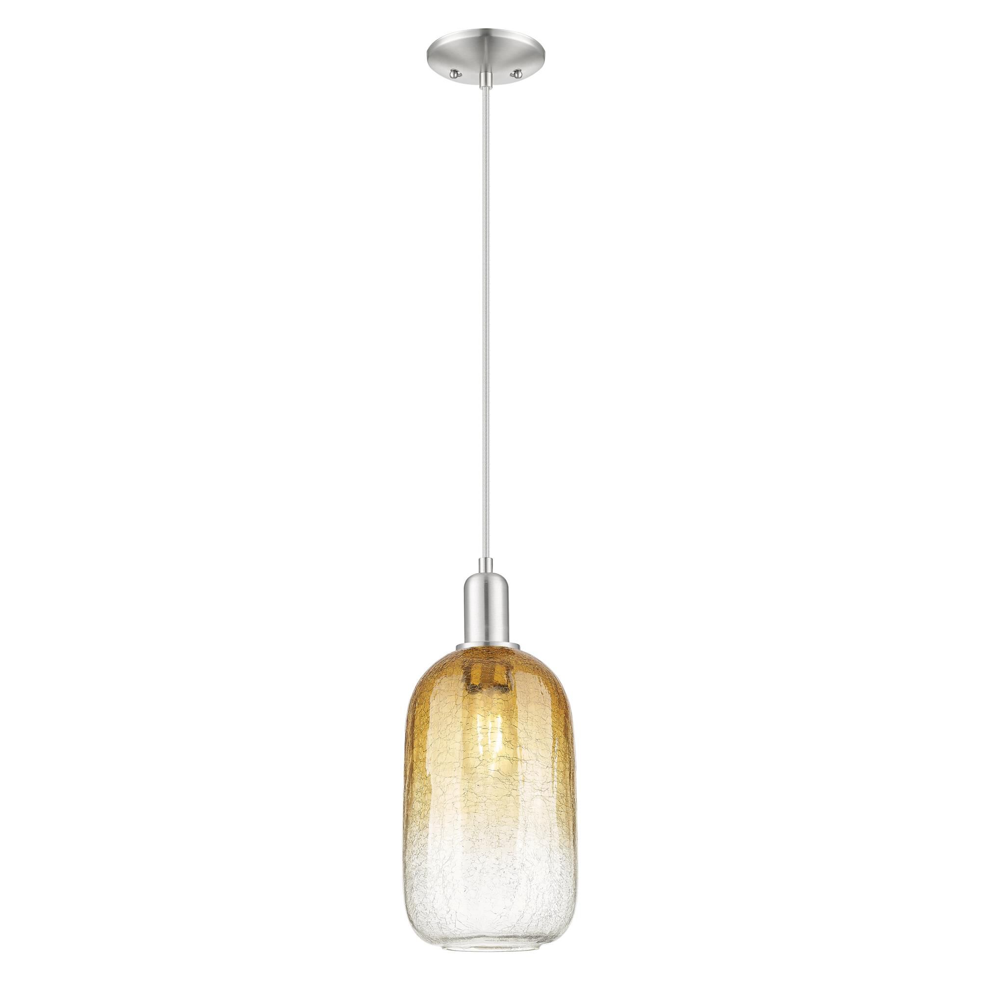 Shown in Brushed Satin Nickel finish and Amber glass