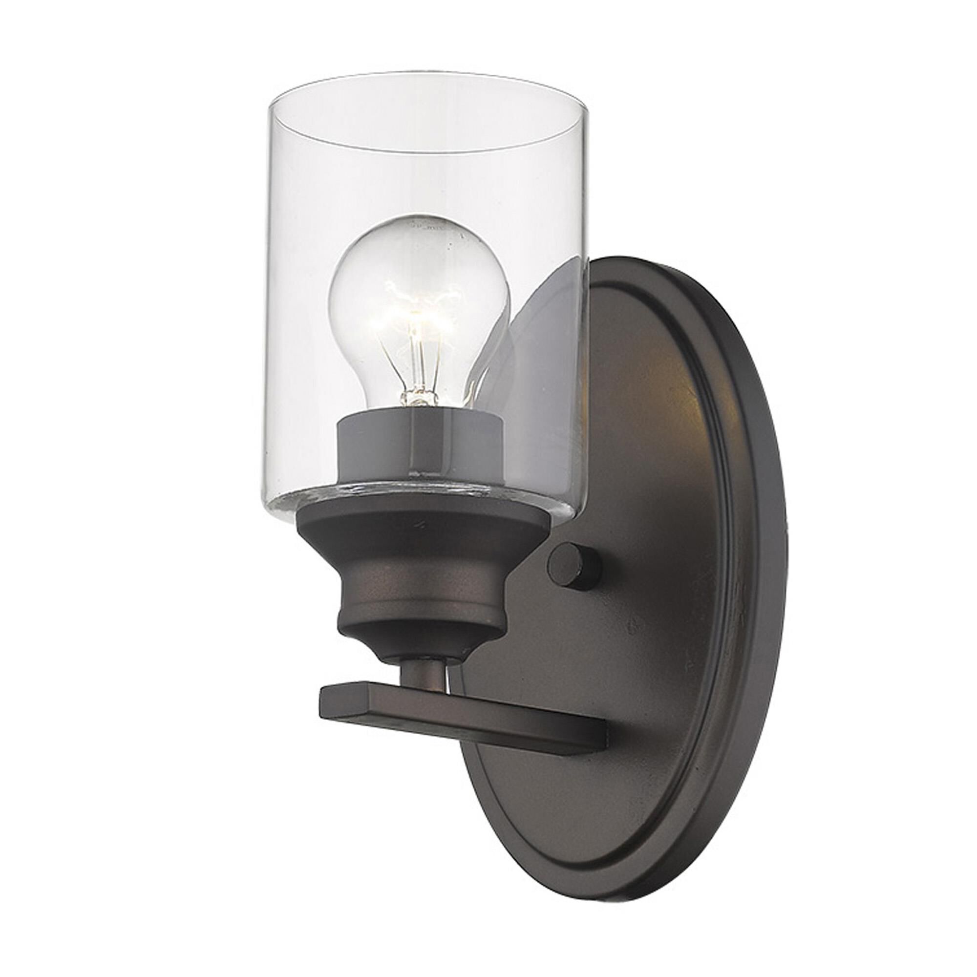 Shown in Oil-Rubbed Bronze finish and Clear glass and Clear, Cylindrical Glass shade