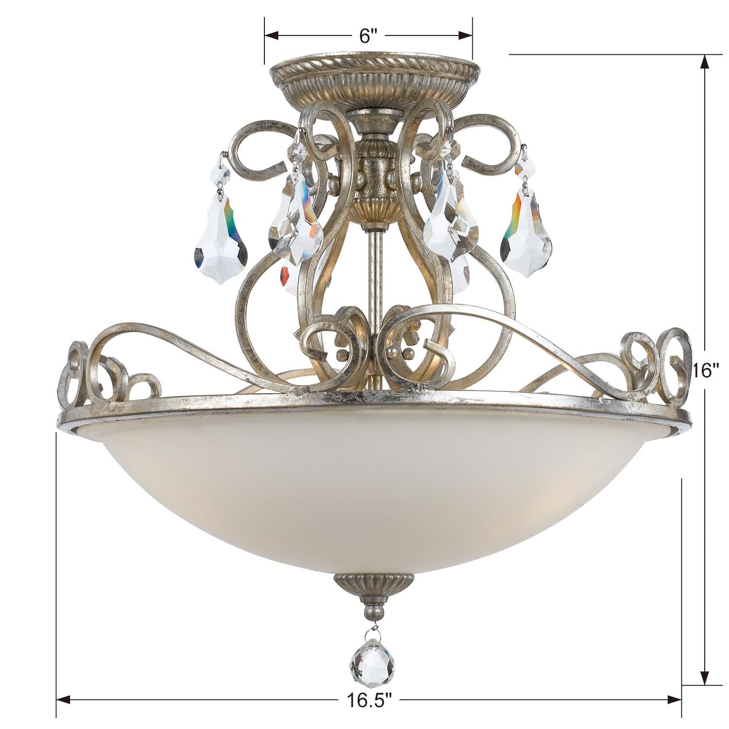 Shown in Olde Silver finish and Hand Cut crystal and Frosted glass