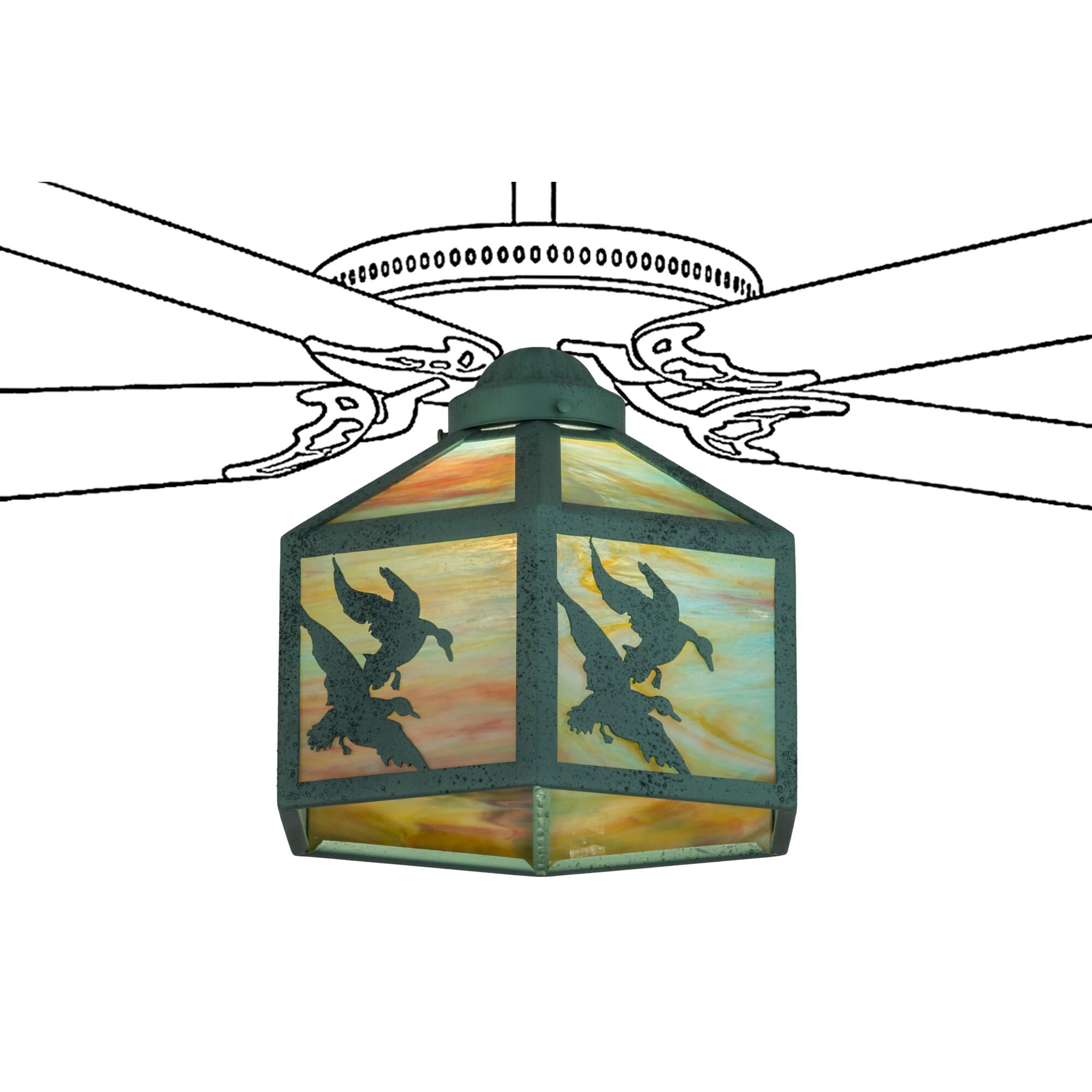 Shown in Verdigris Finish finish and Sunset-Verdi glass