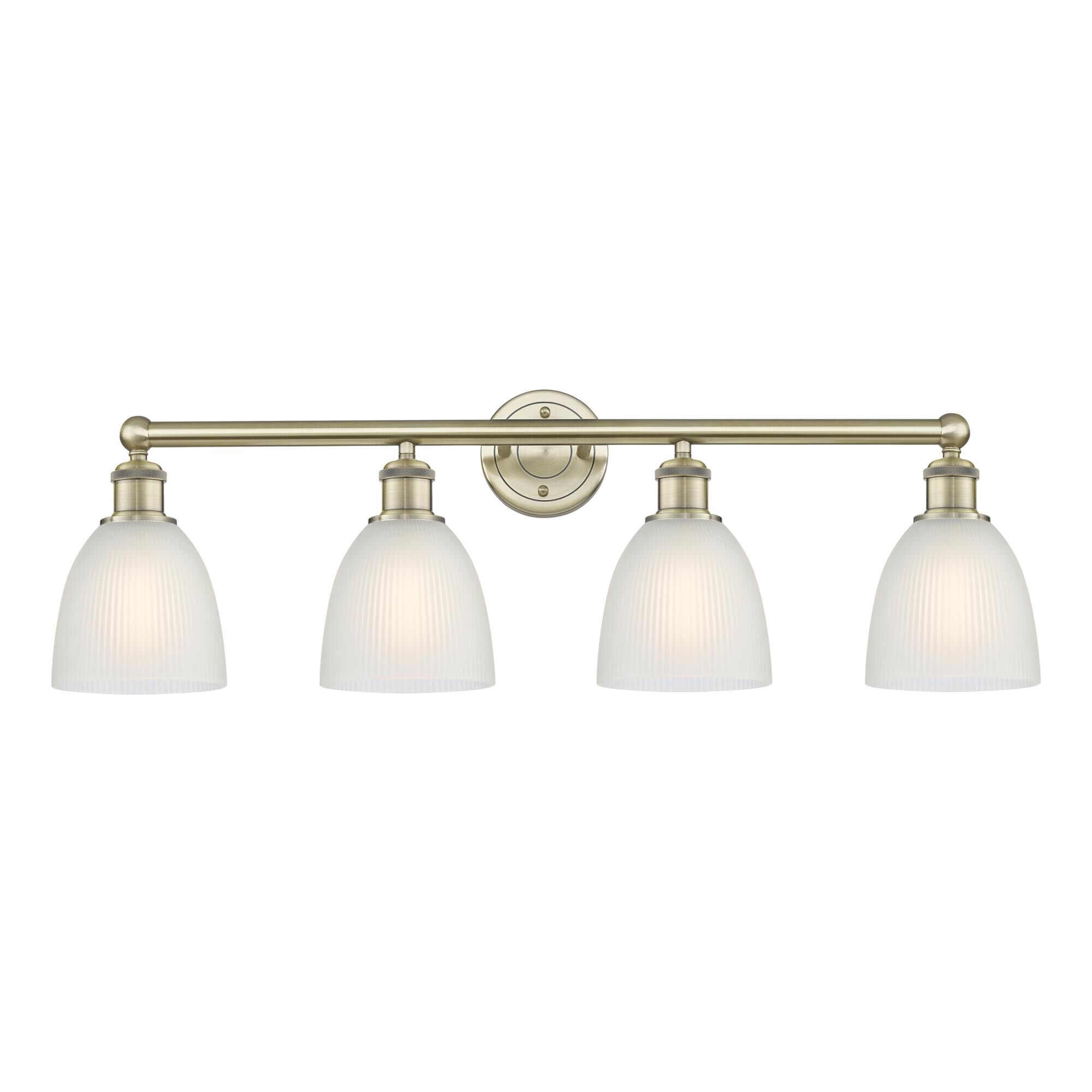 Shown in Antique Brass finish and White glass