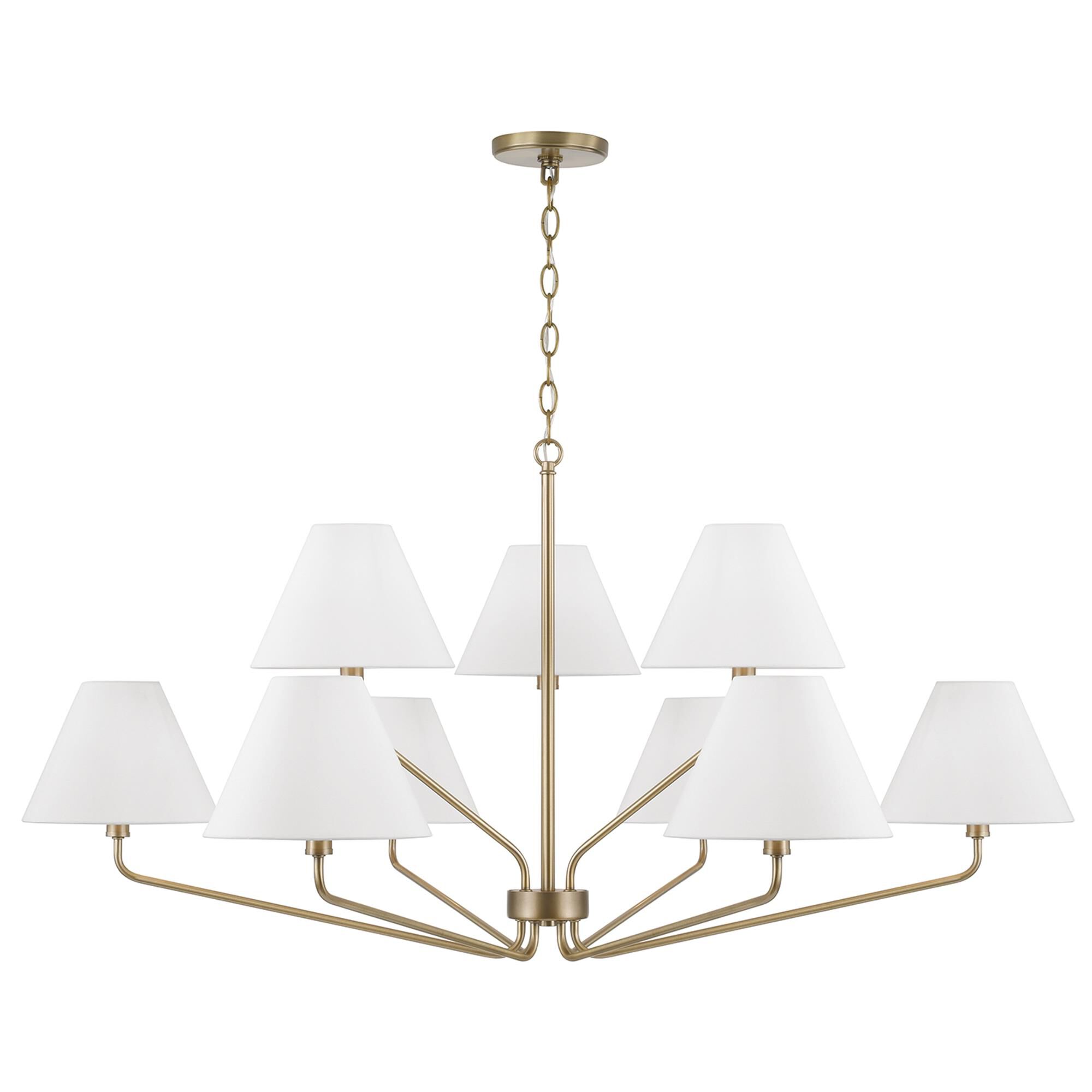 Shown in Aged Brass finish and White Fabric shade