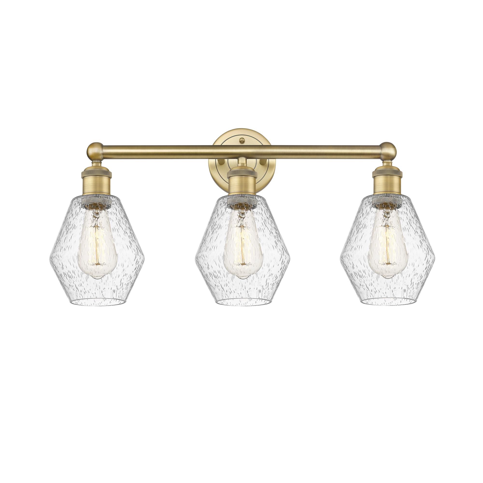 Shown in Brushed Brass finish and Seedy glass