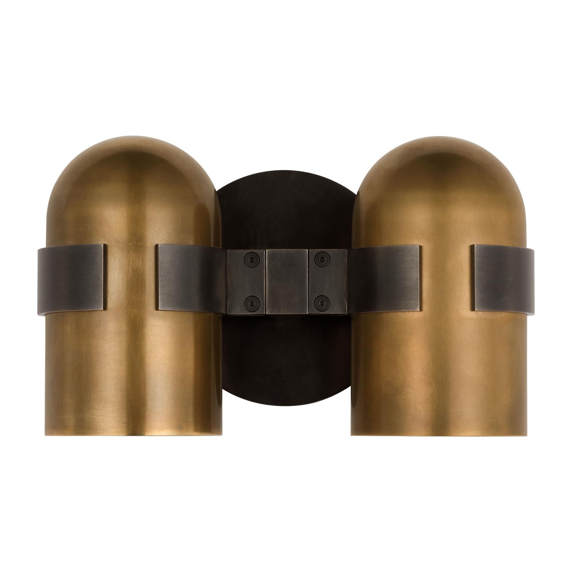 Shown in Blackened Bronze/Bright Worn Brass finish and Brass shade
