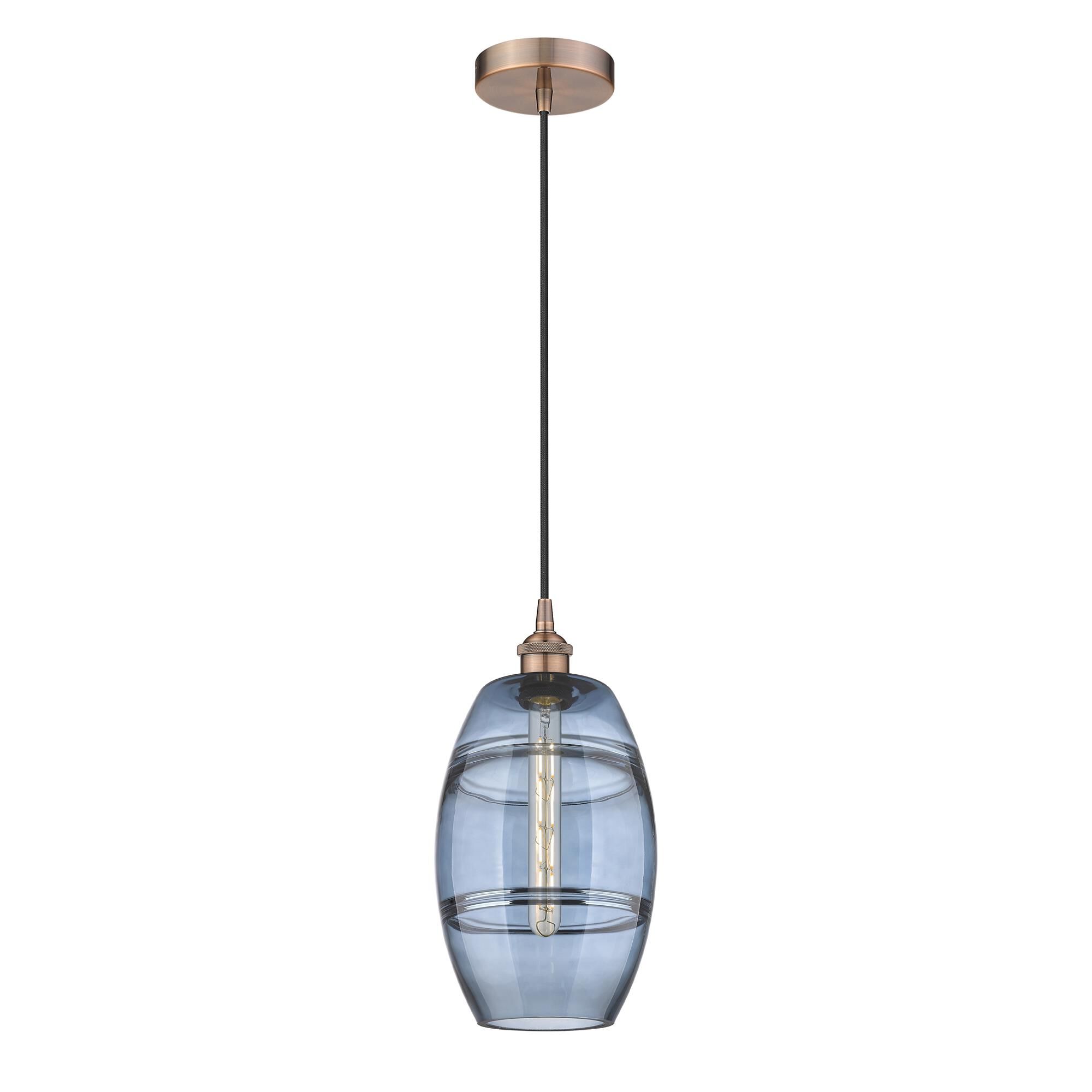 Shown in Antique Copper finish and Princess Blue glass