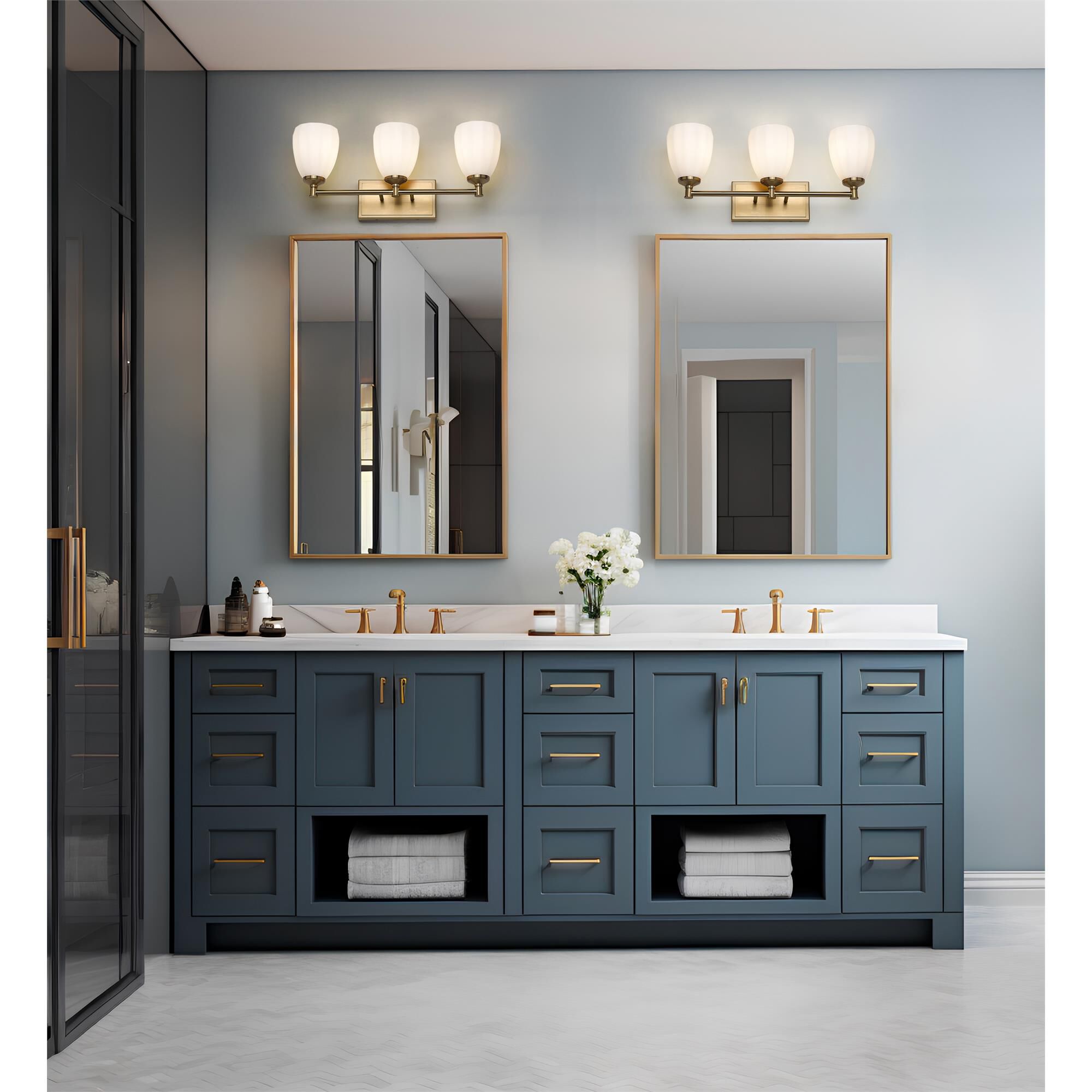 Shown in Modern Gold finish and Matte Opal glass and Matte Opal shade