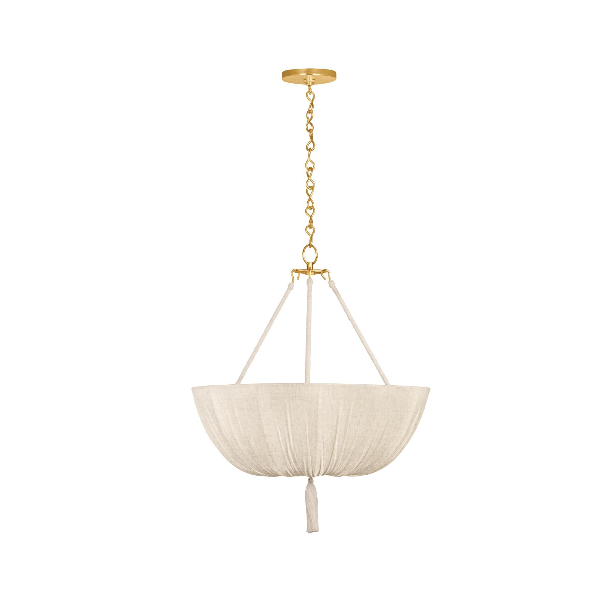 Shown in Aged Brass finish and Raw Silk shade