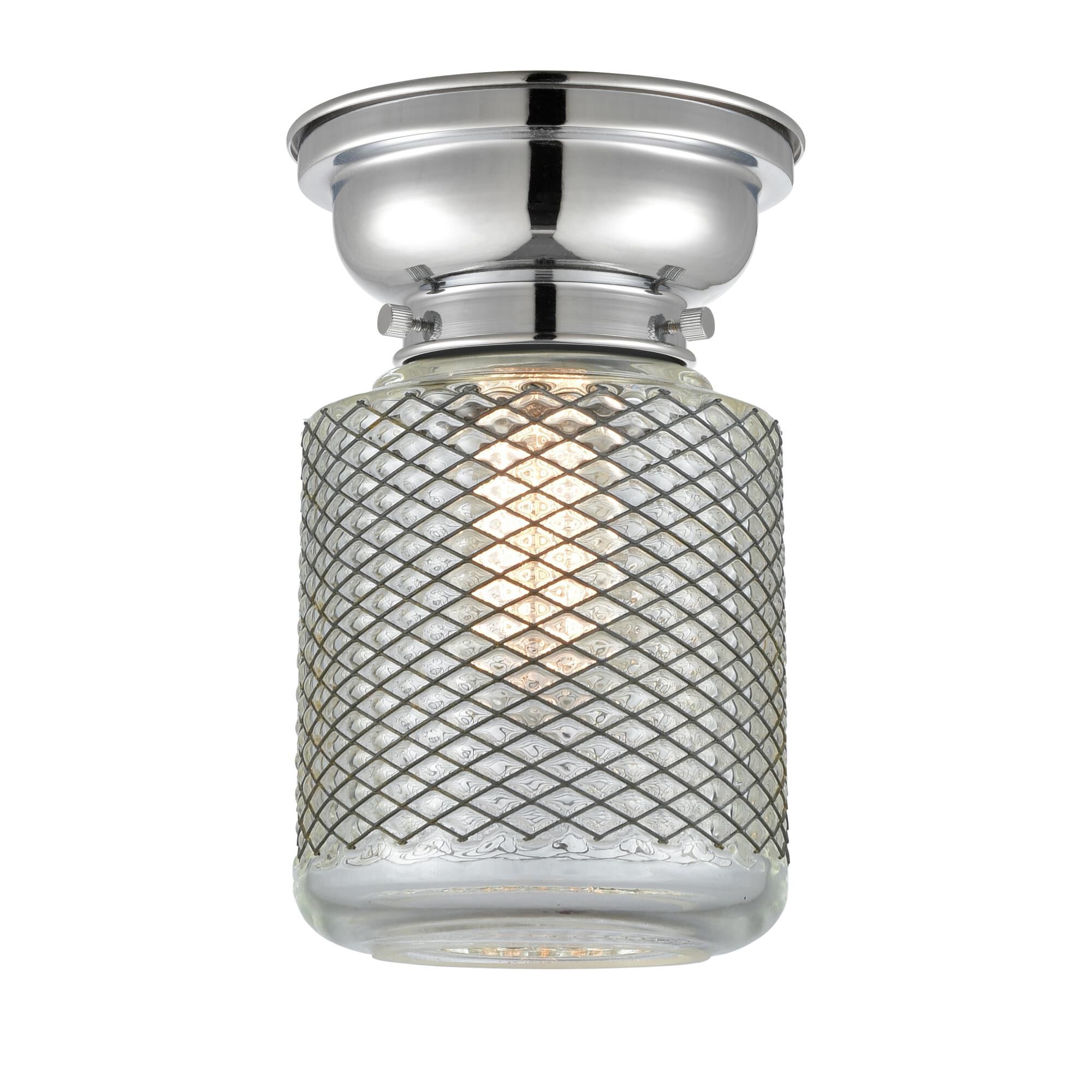 Shown in Polished Chrome finish and Cylinder glass and Glass shade