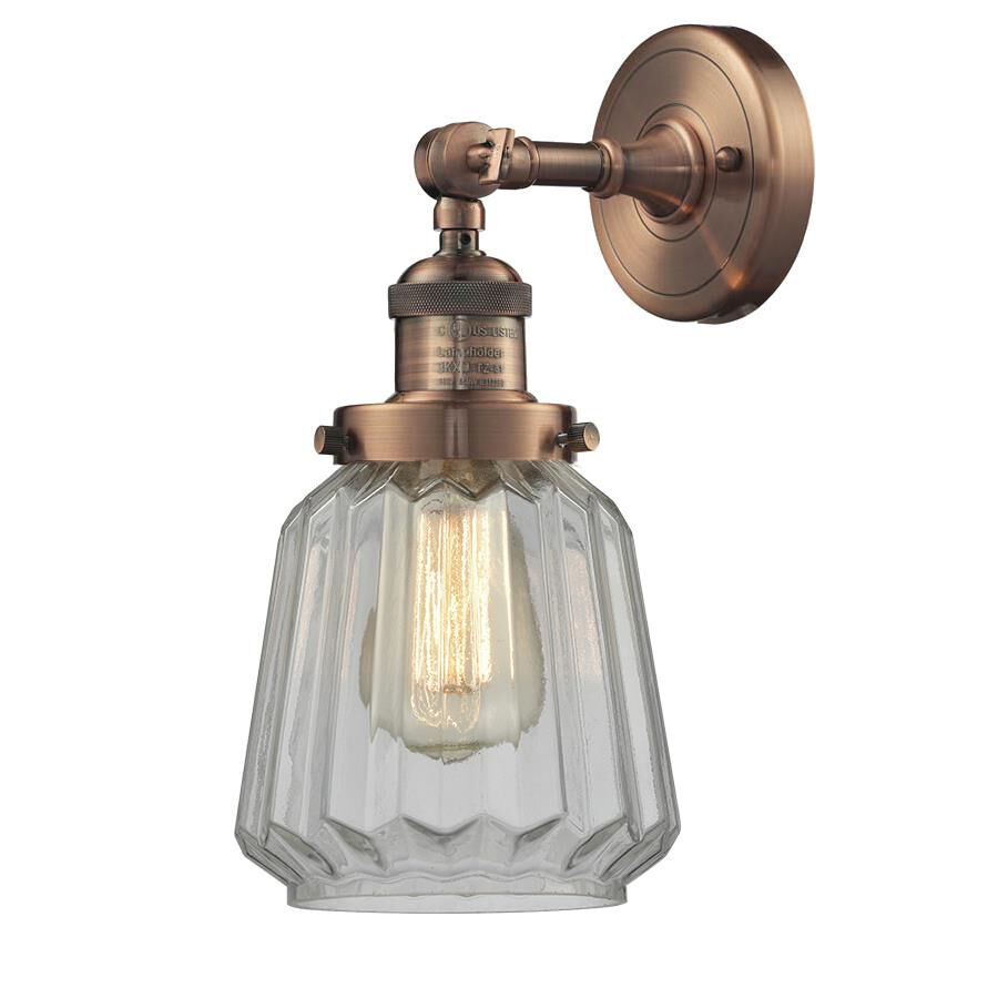 Shown in Antique Copper finish and Clear Fluted glass
