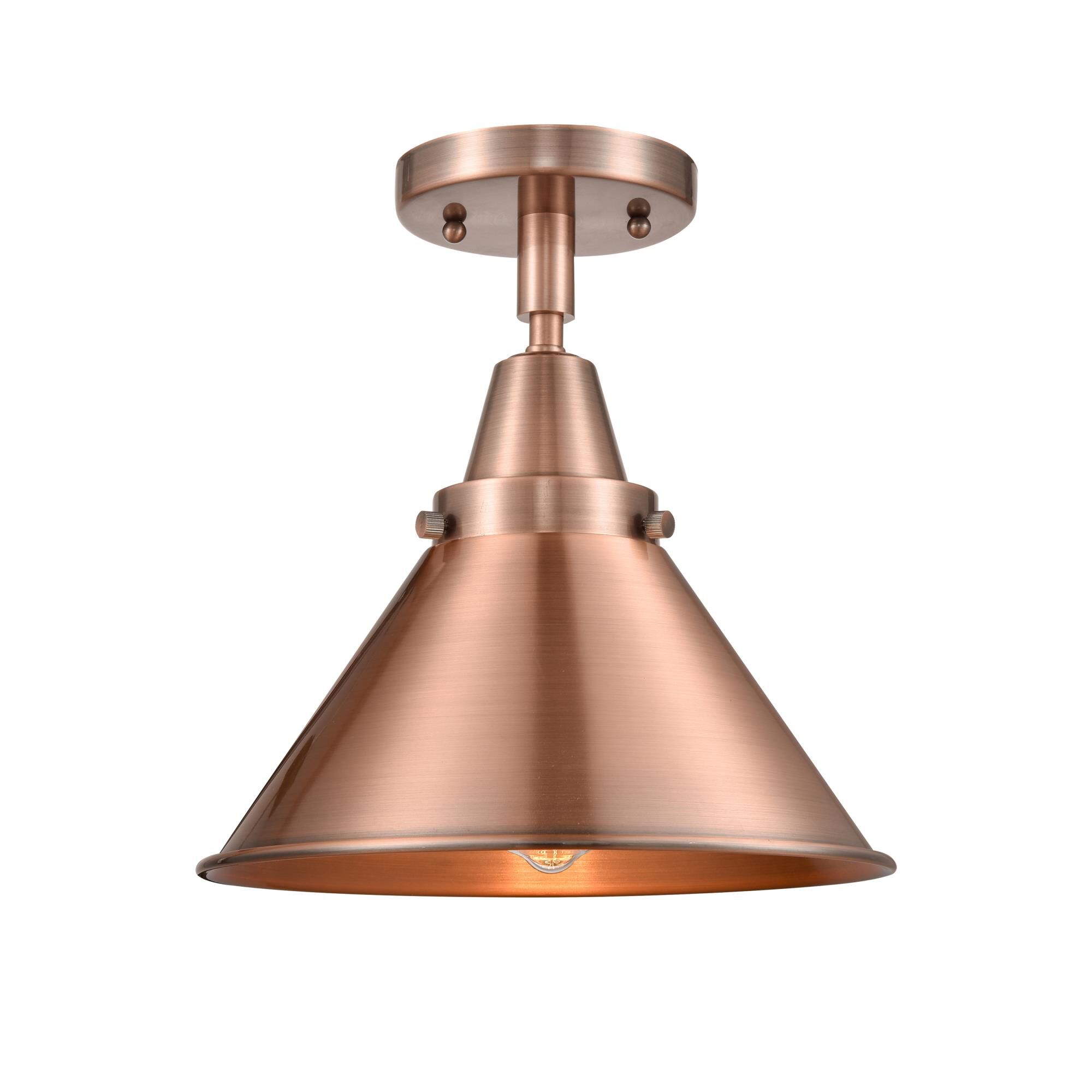 Shown in Antique Copper finish and No Glass glass and Antique Copper Briarcliff shade