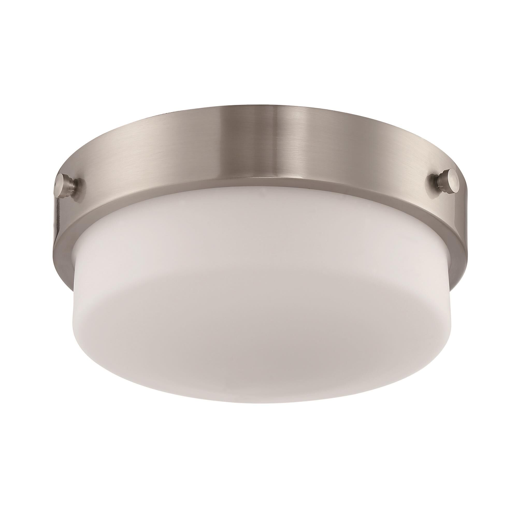 Shown in Brushed Polished Nickel finish and White Frosted glass and Glass shade