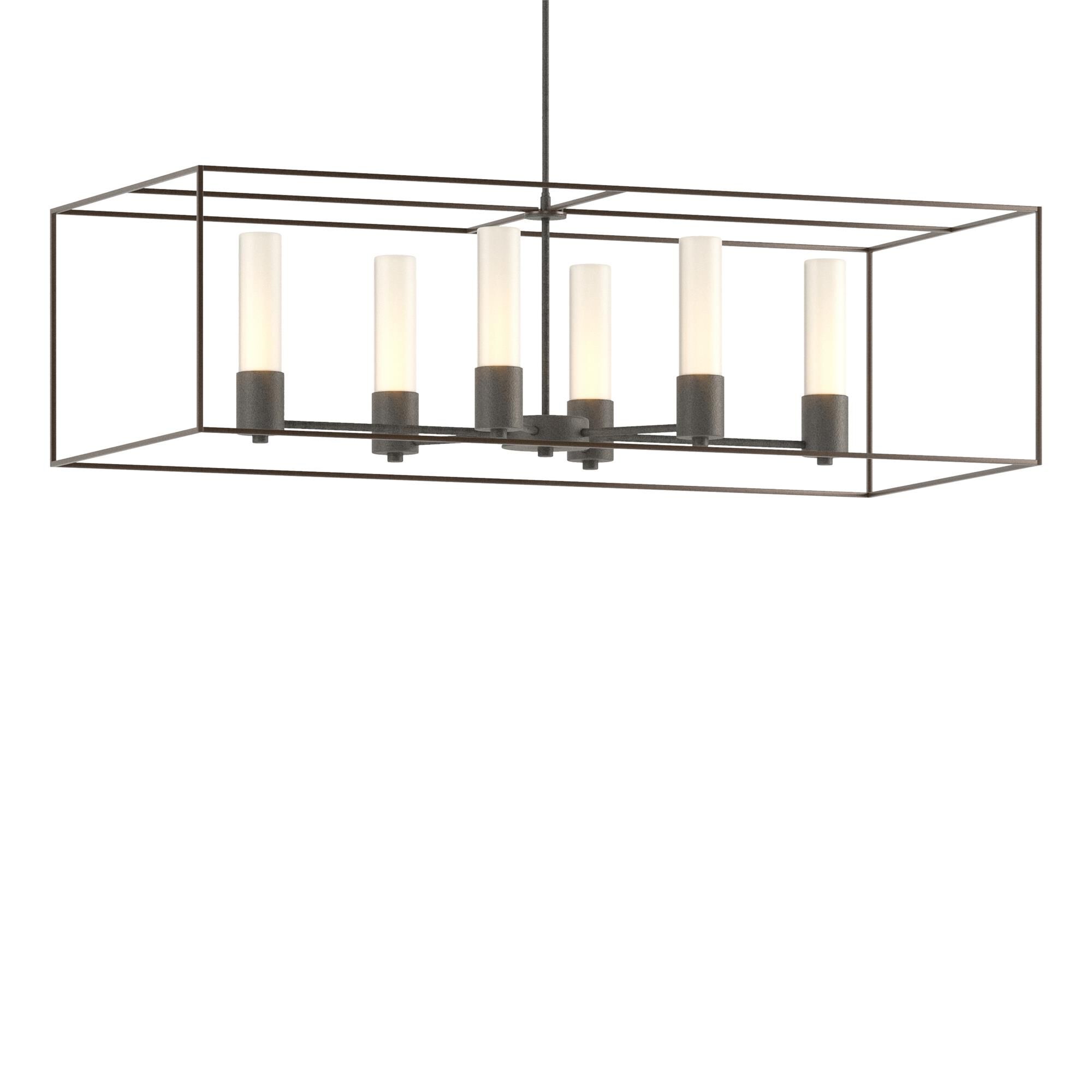 Shown in Natural Iron finish and Opal glass and Bronze accent