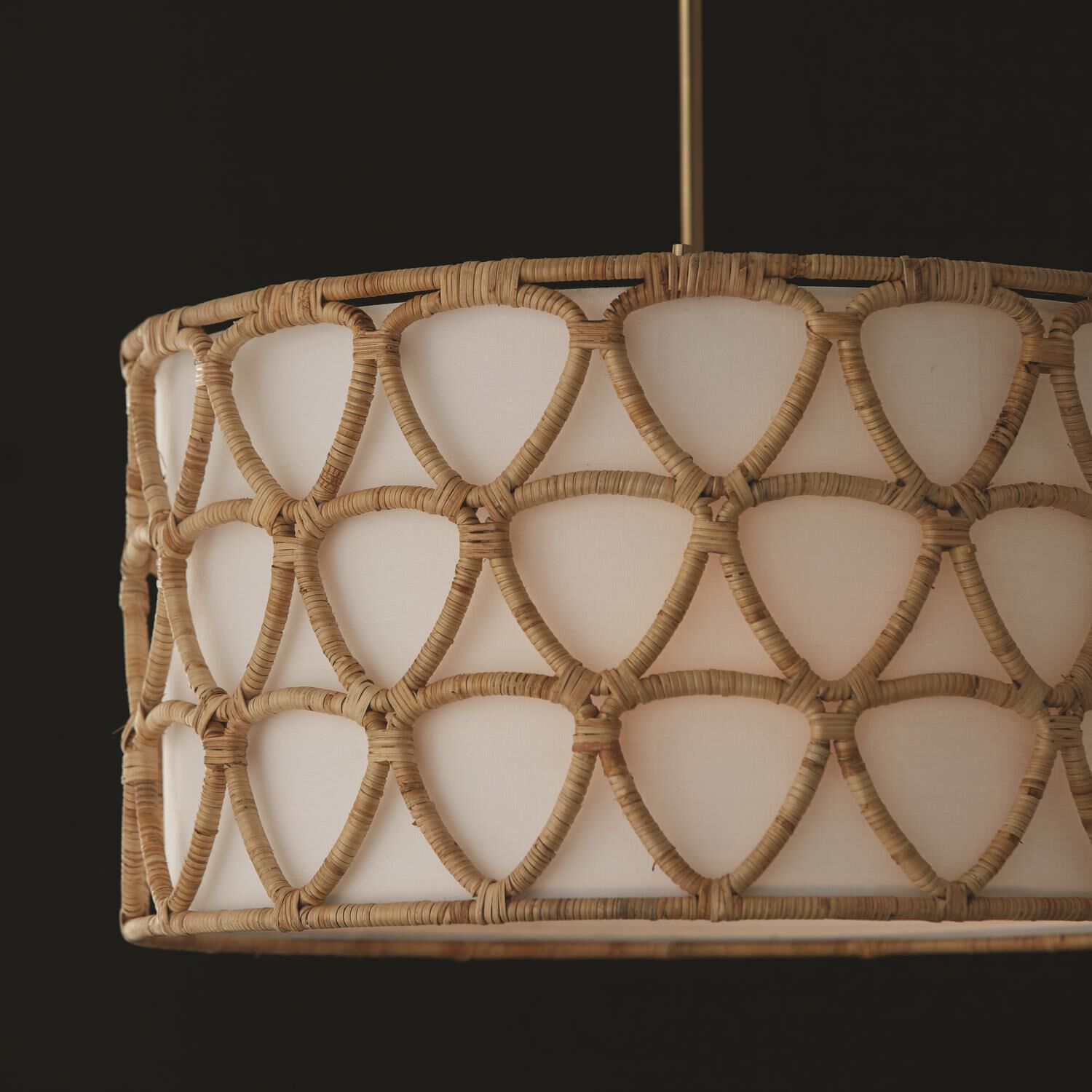 Shown in Matte Brass finish and White Fabric shade