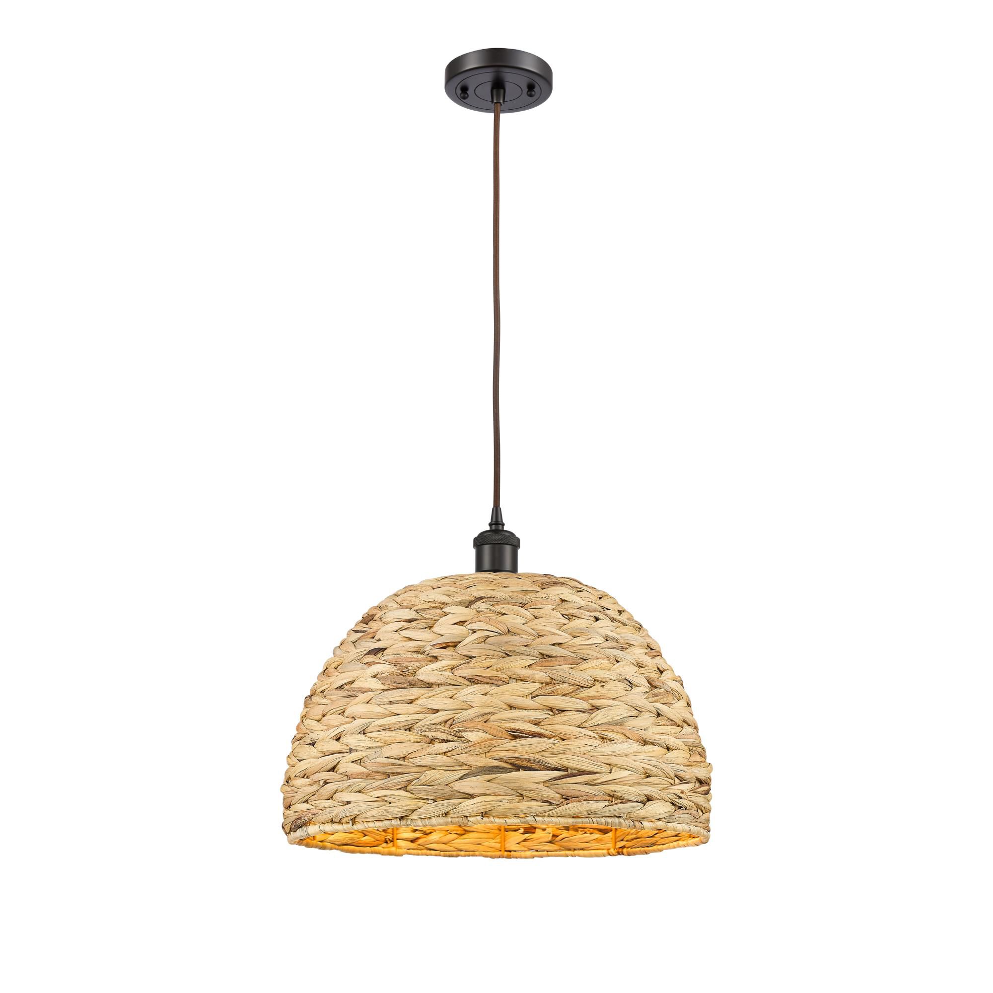 Shown in Oiled Brass finish and Natural Rattan Rattan shade