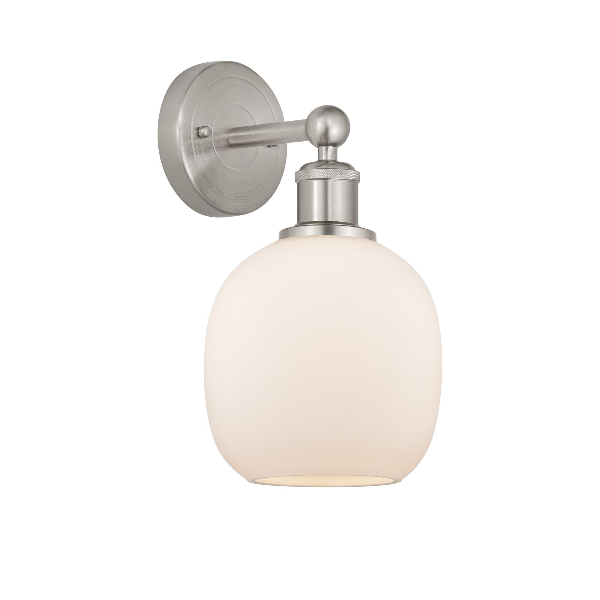 Shown in Brushed Satin Nickel, Matte White finish and Matte White glass and Matte White Glass shade