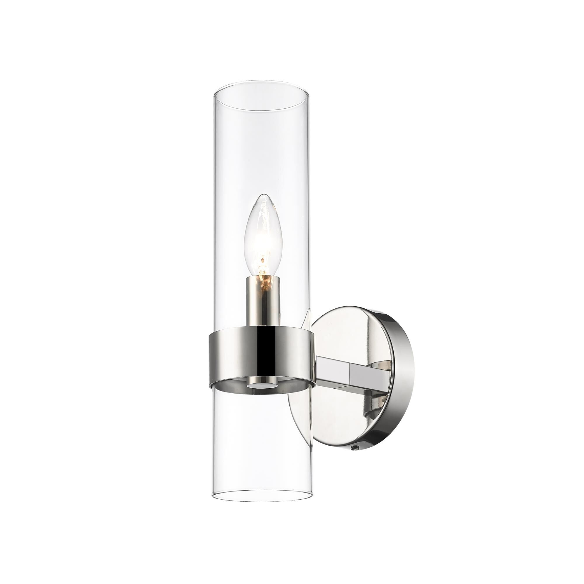 Shown in Polished Nickel finish and Glass shade
