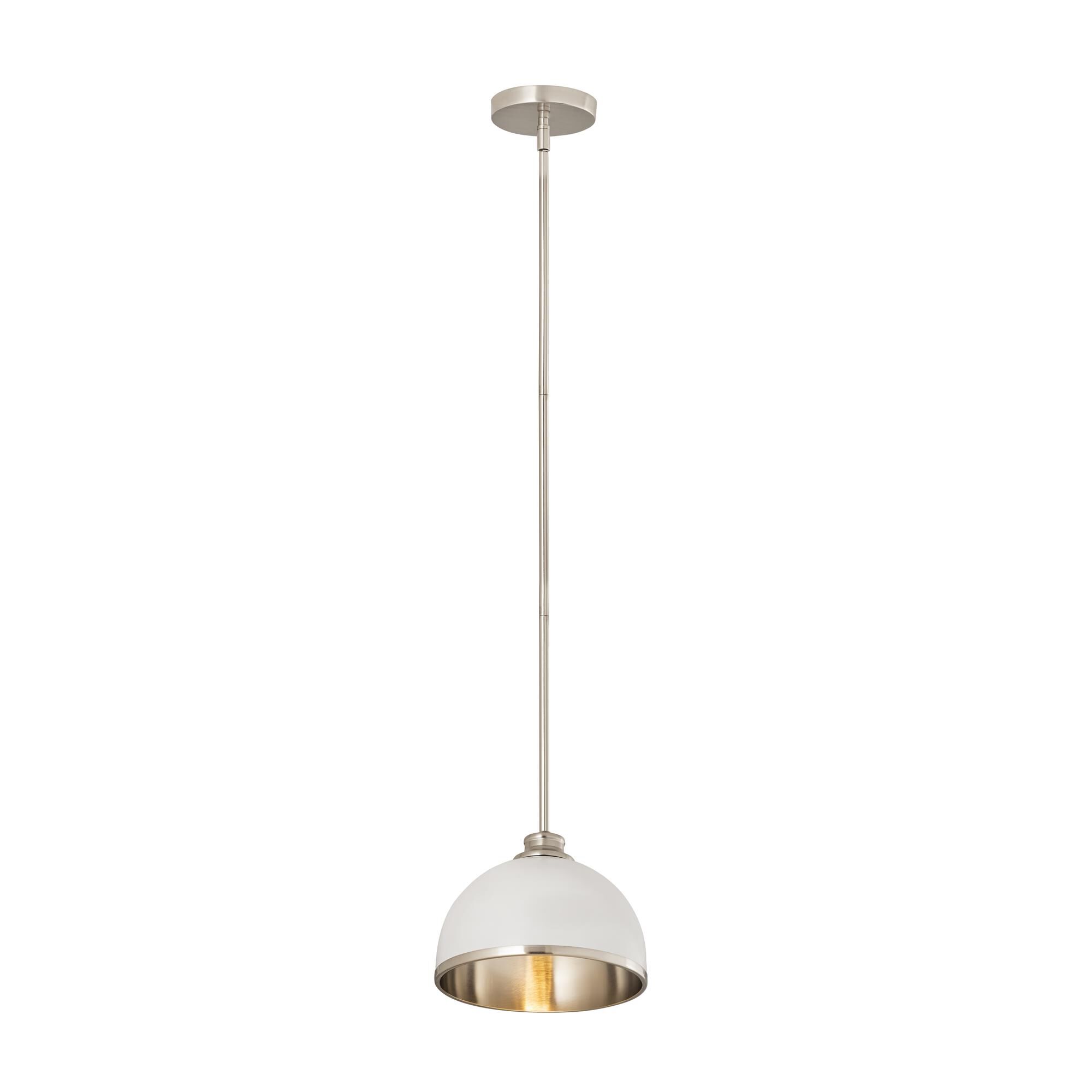 Shown in Matte White And Brushed Nickel finish and Stainless Steel glass and Stainless Steel shade