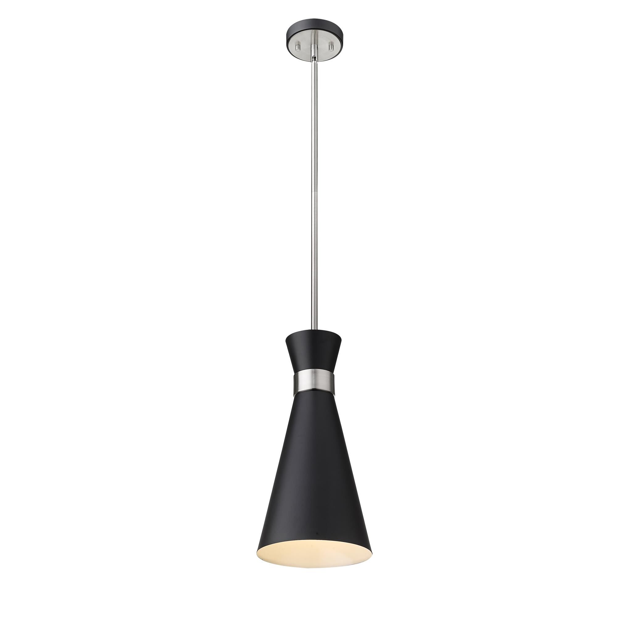 Shown in Matte Black + Brushed Nickel finish and Metal glass and Metal shade