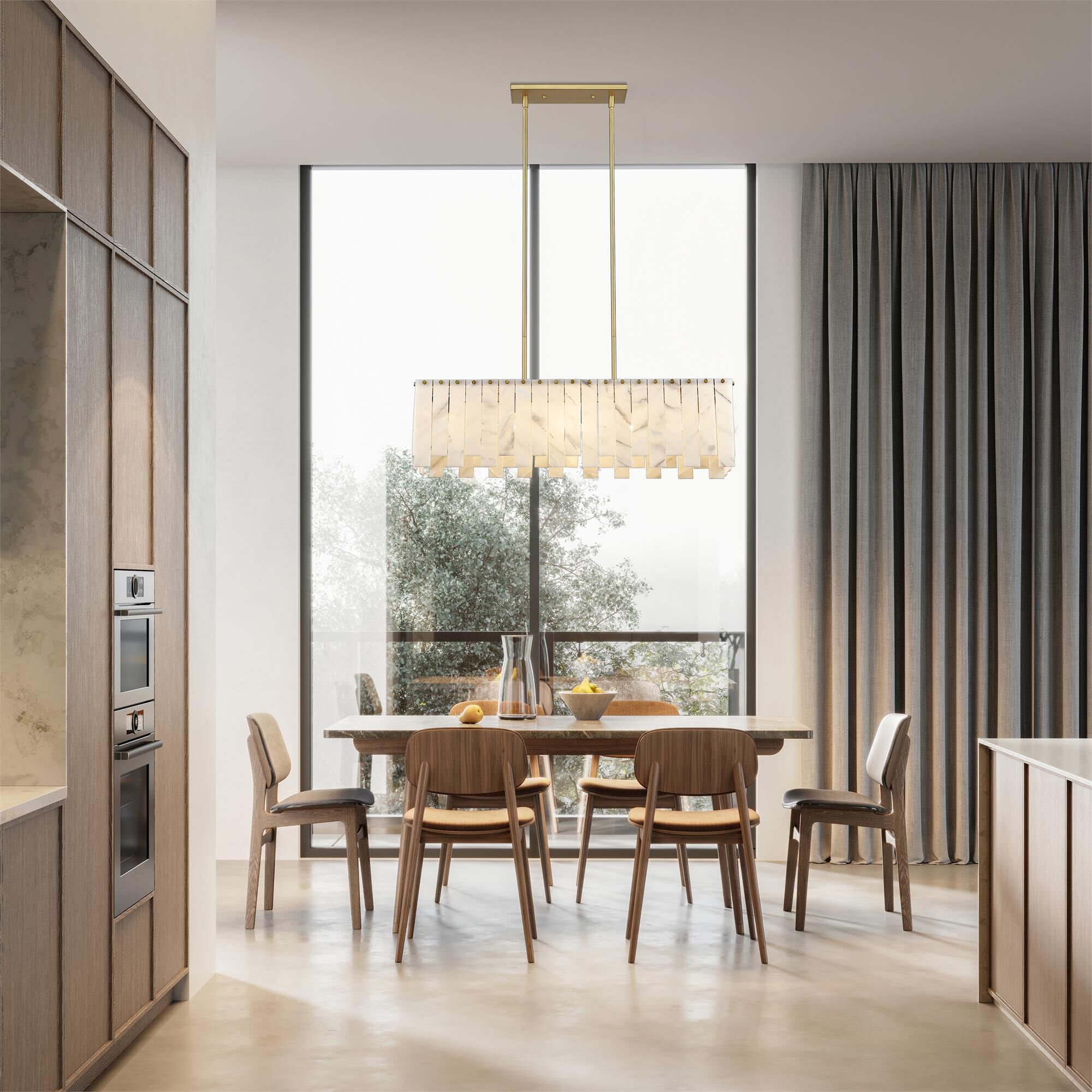Shown in Rubbed Brass finish and Alabaster Resin shade