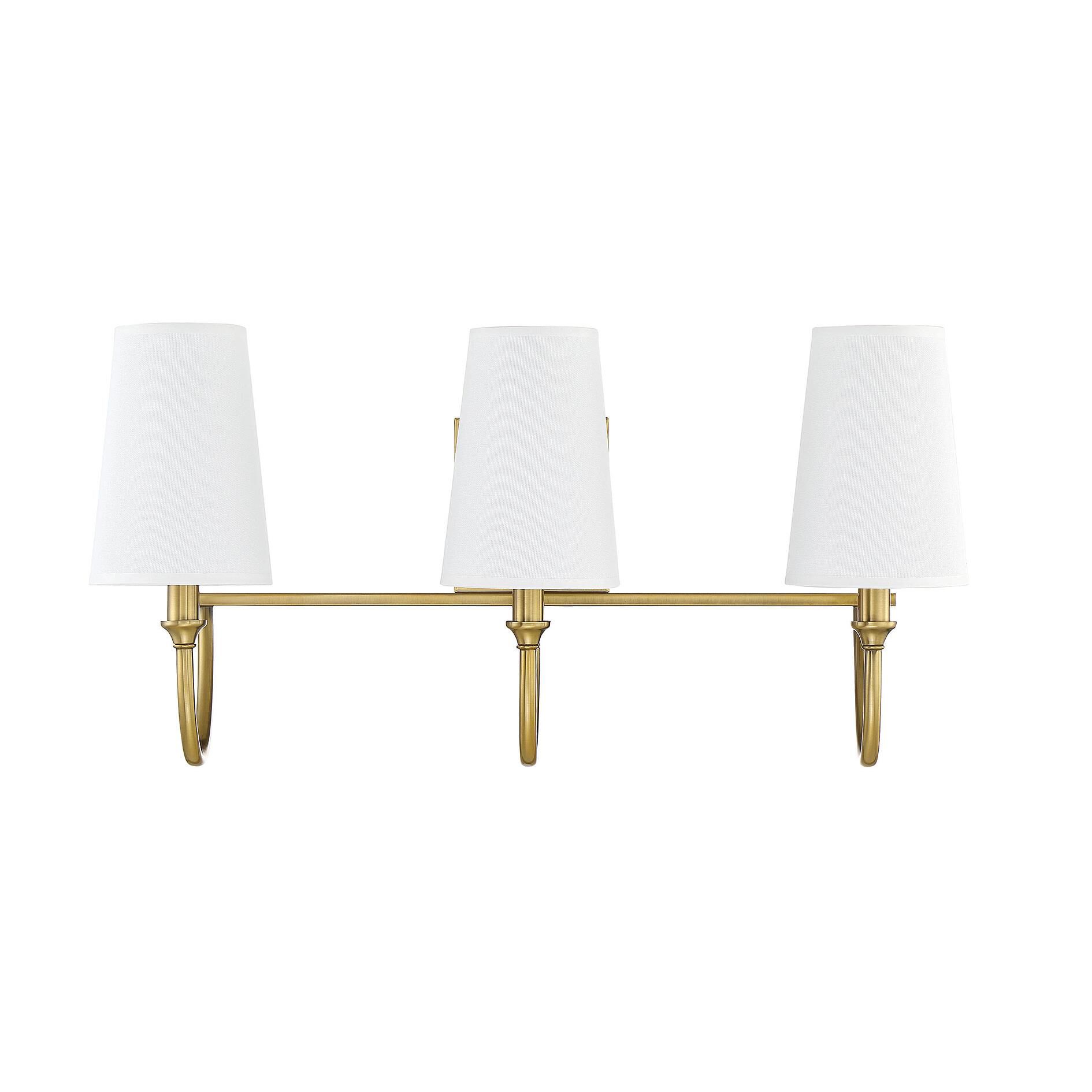 Shown in Warm Brass finish and White Fabric shade