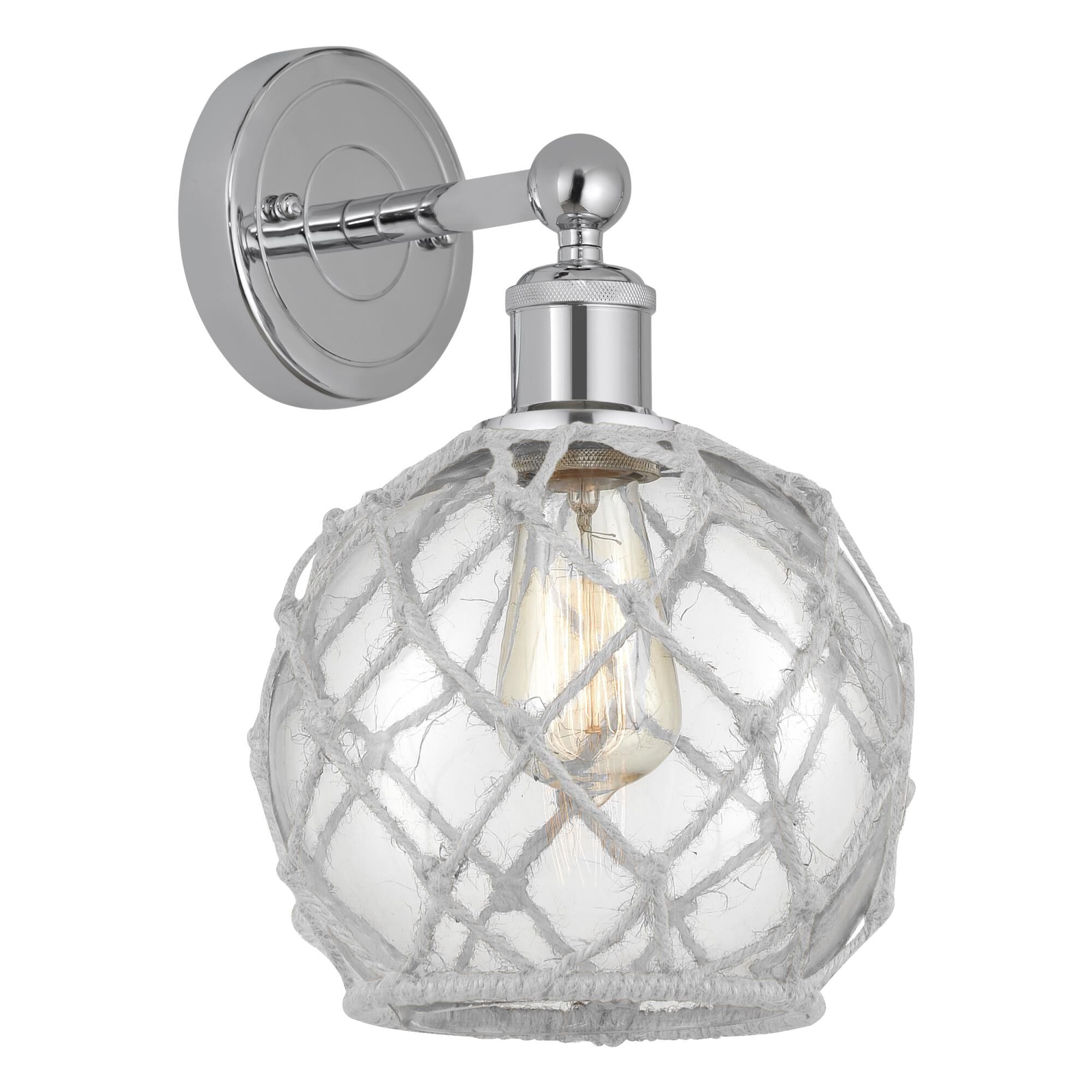 Shown in Polished Chrome finish and Clear with White Rope glass