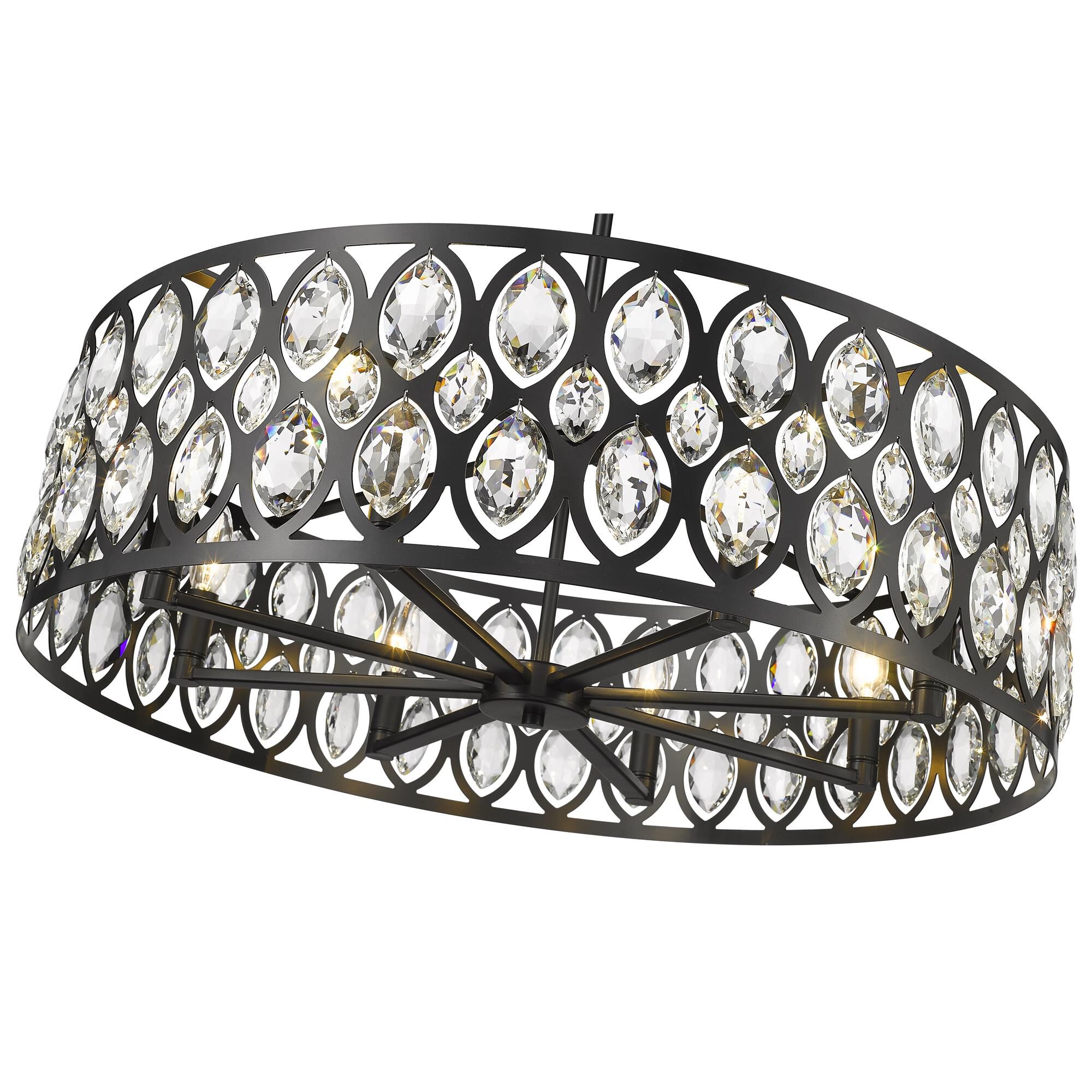 Shown in Matte Black finish and Steel + K9 Crystal glass and Steel + K9 Crystal shade