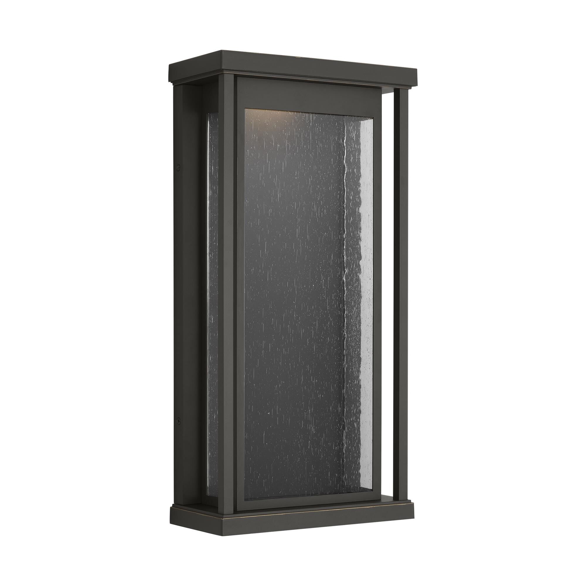 Shown in Antique Bronze finish and Clear Seeded Glass Panels shade