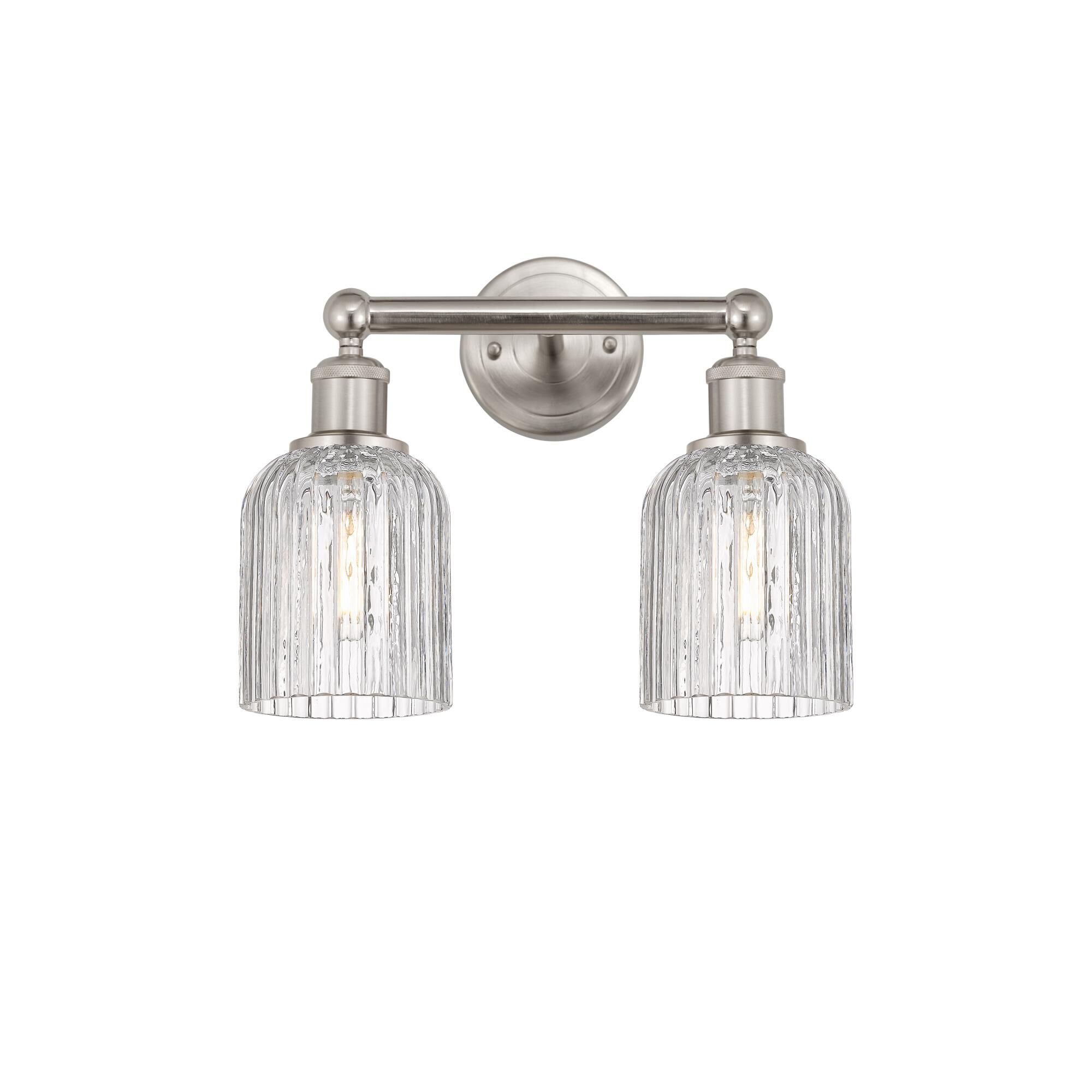 Shown in Brushed Satin Nickel finish and Clear glass