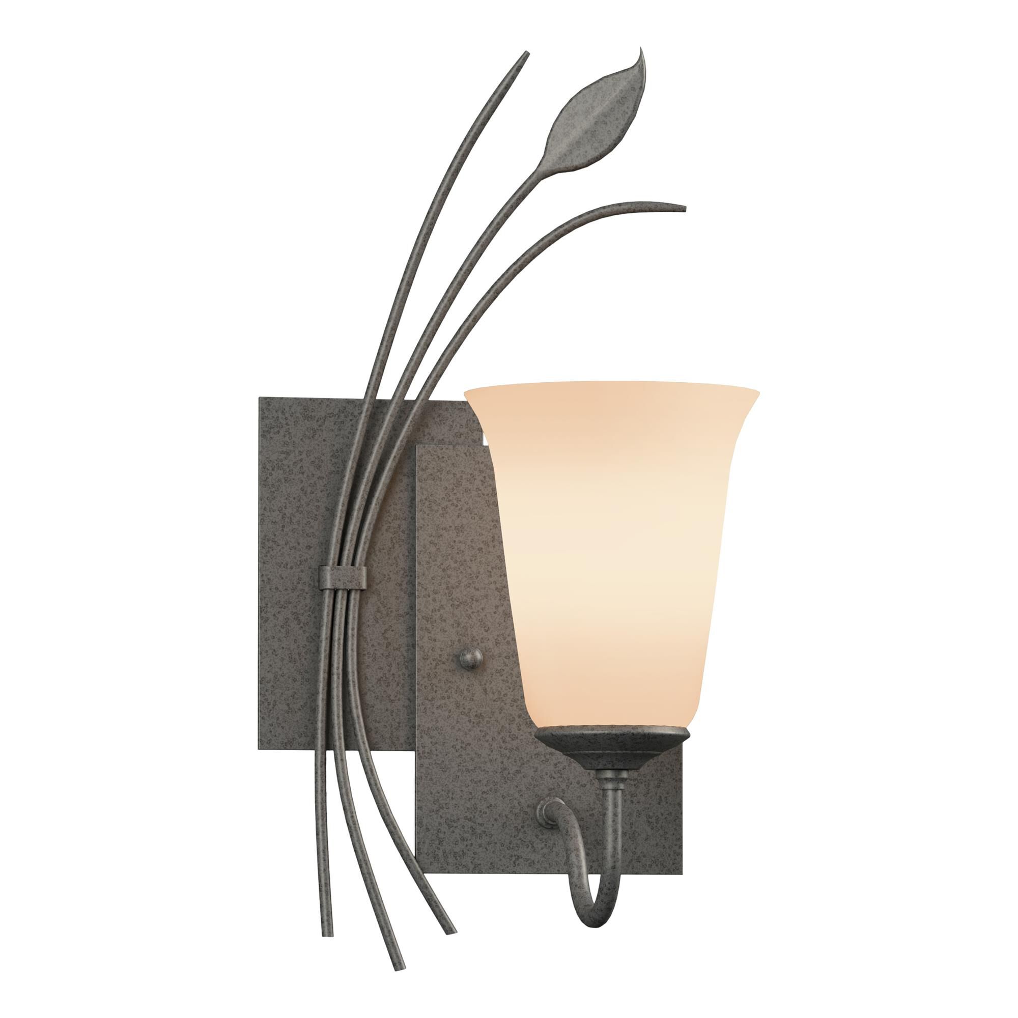 Shown in Natural Iron finish and Opal  glass and Orientation: Left accent