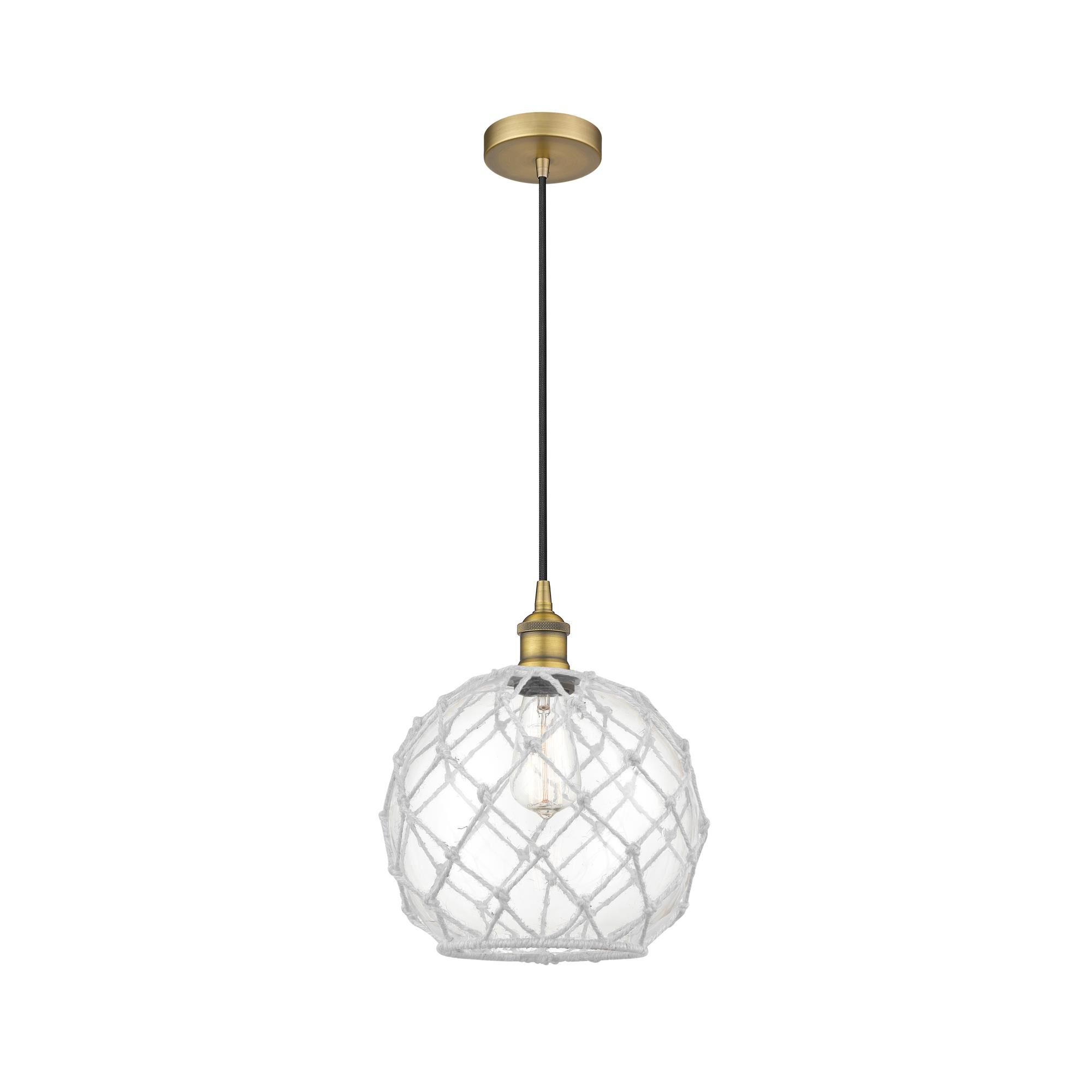 Shown in Brushed Brass finish and Clear Large Farmhouse With White Rope glass