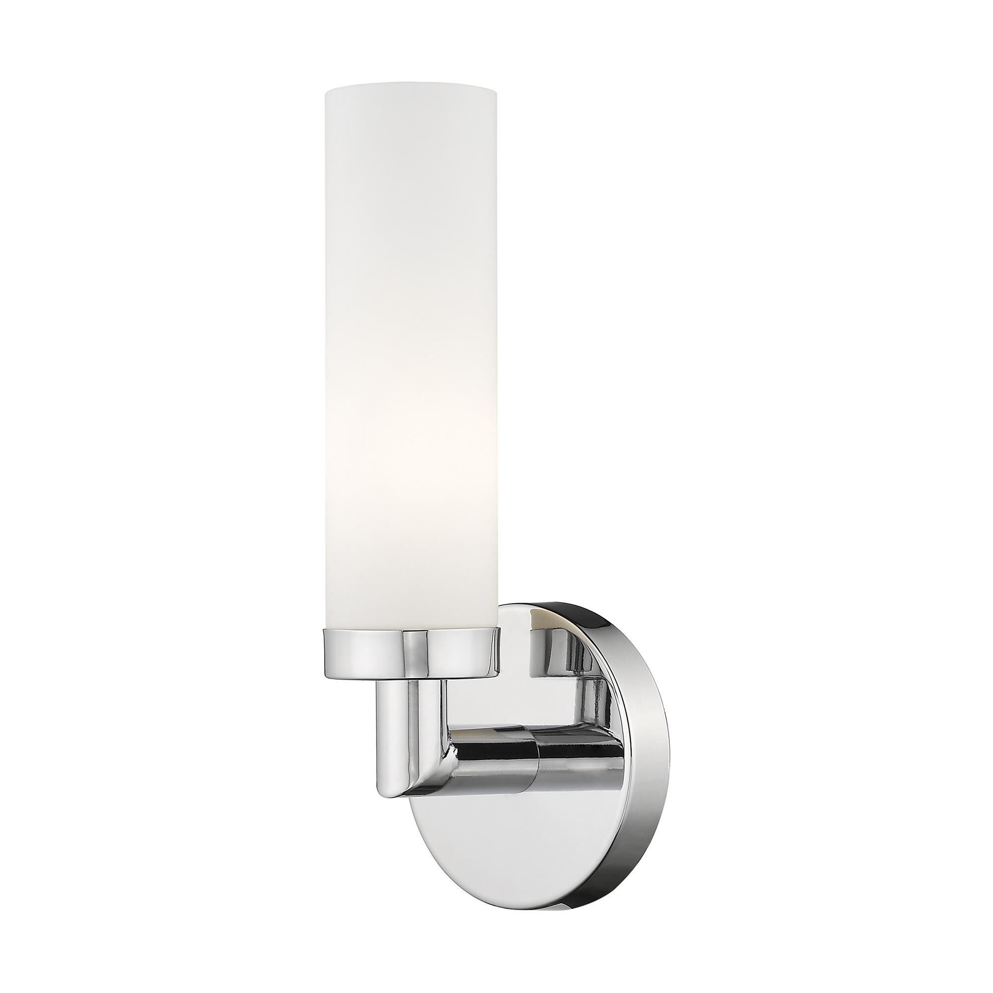 Shown in Chrome finish and Satin Opal White Hand Blown Twist Lock Cylinder glass
