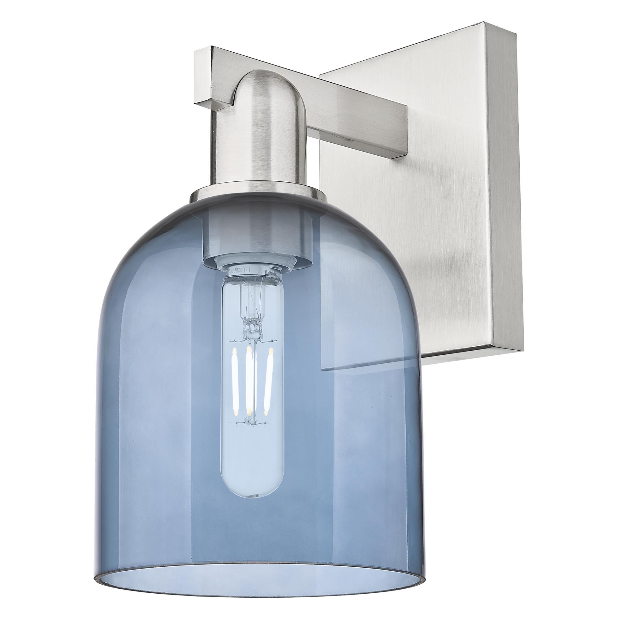 Shown in Brushed Satin Nickel finish and Blue glass